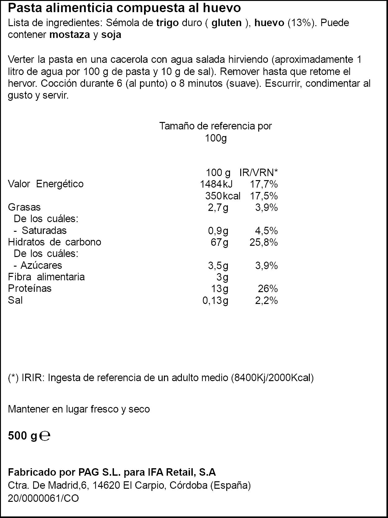 Macarrón al huevo  Ifa eliges 500g