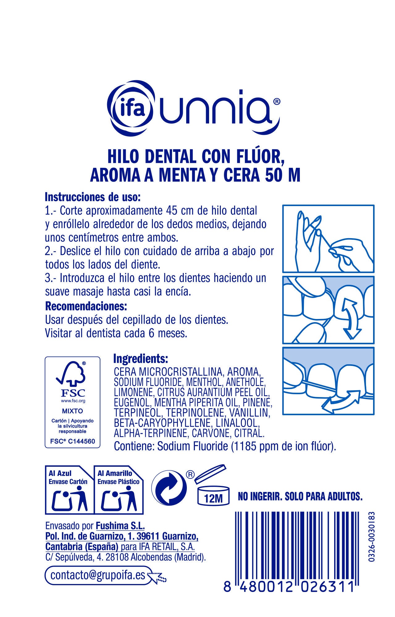 Hilo dental c/fluor menta Ifa unnia 50mm
