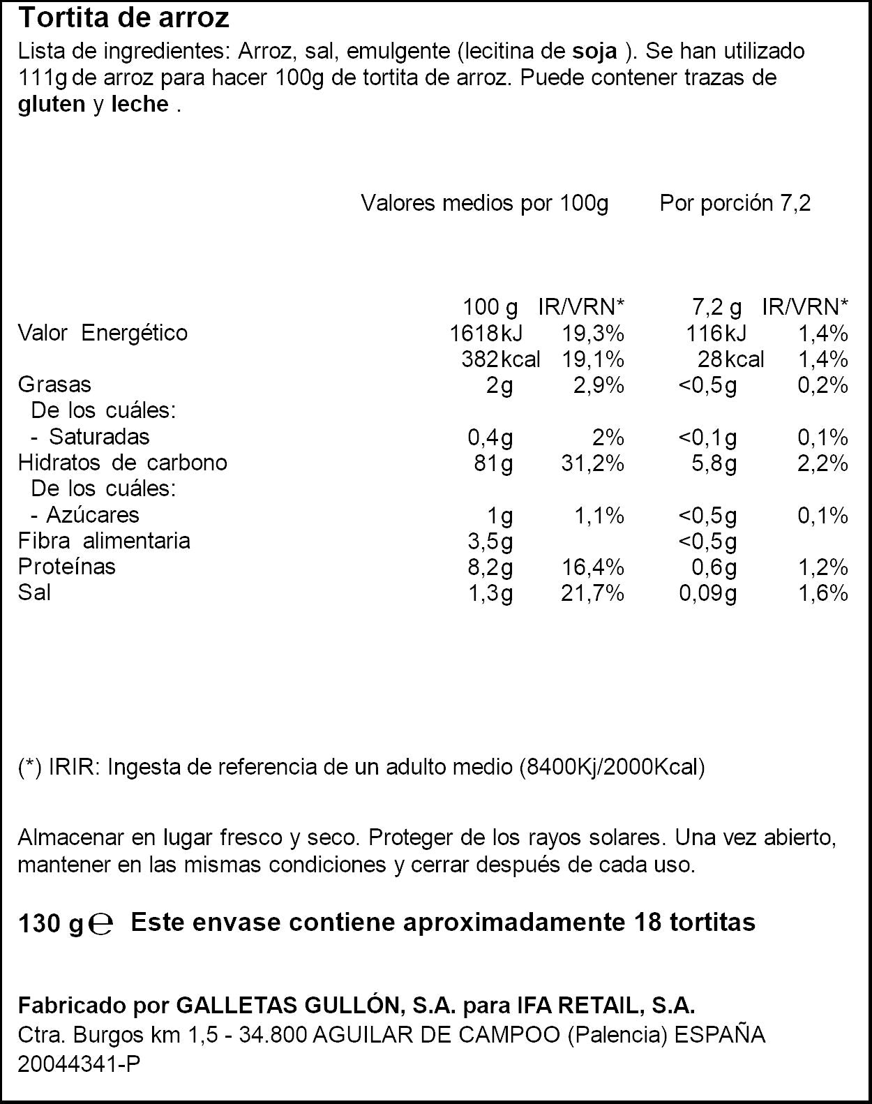 Tortita arroz cilindro Ifa eliges 130g