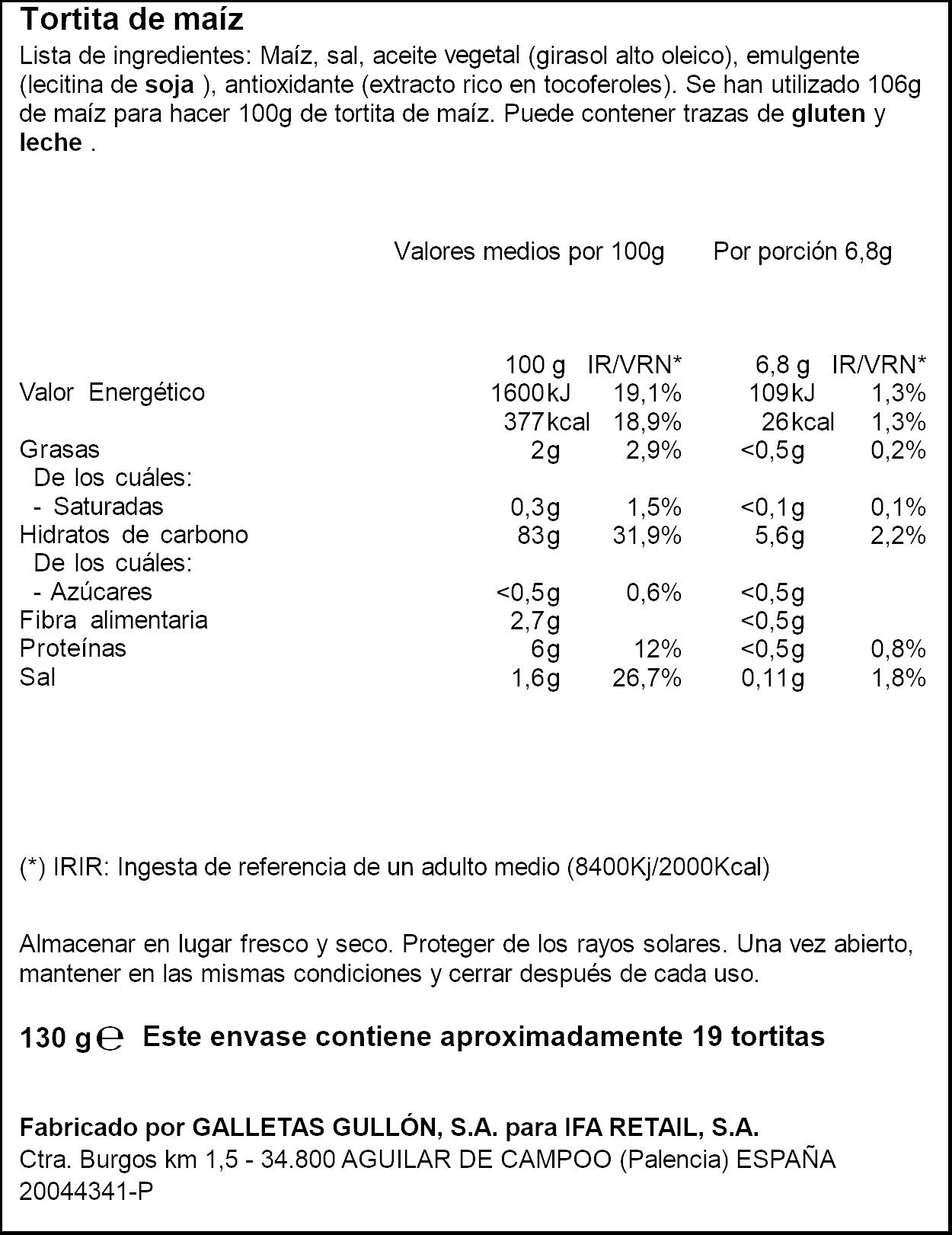 Tortita maíz cilindro Ifa eliges 130g