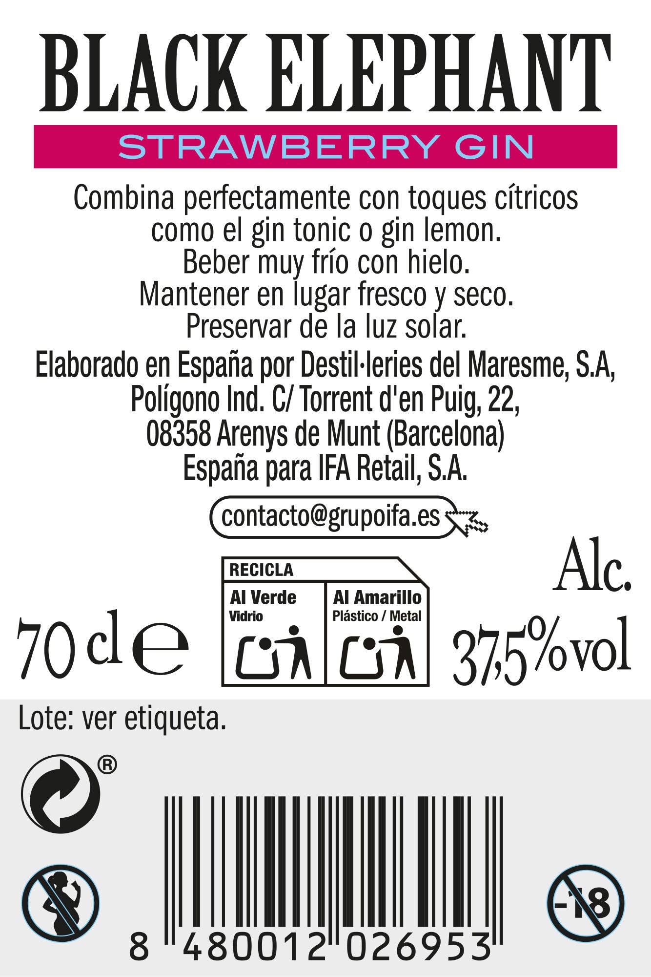 Ginebra fresa Black Elephant 70cl