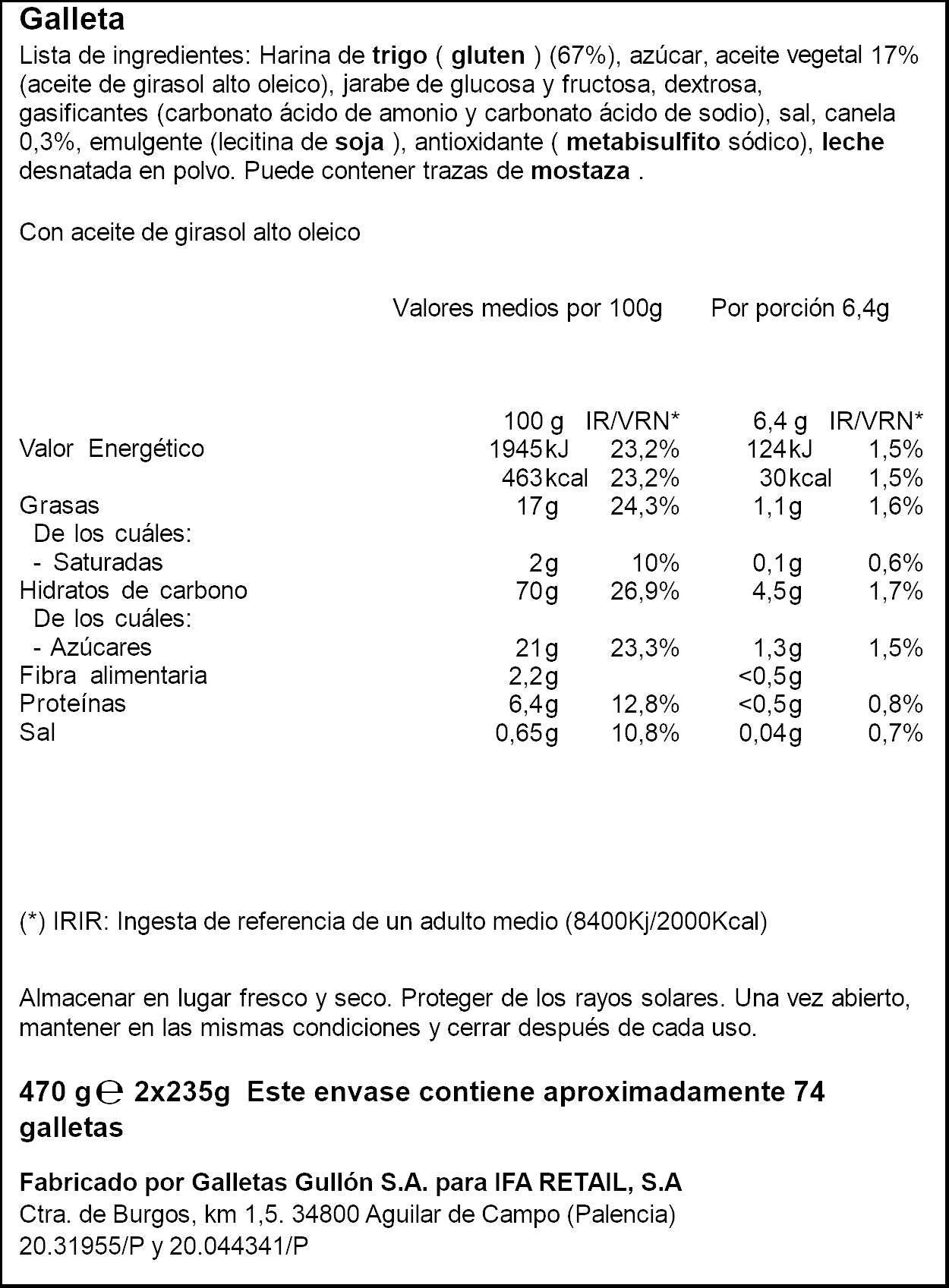 Galleta canela Ifa sabe 470g