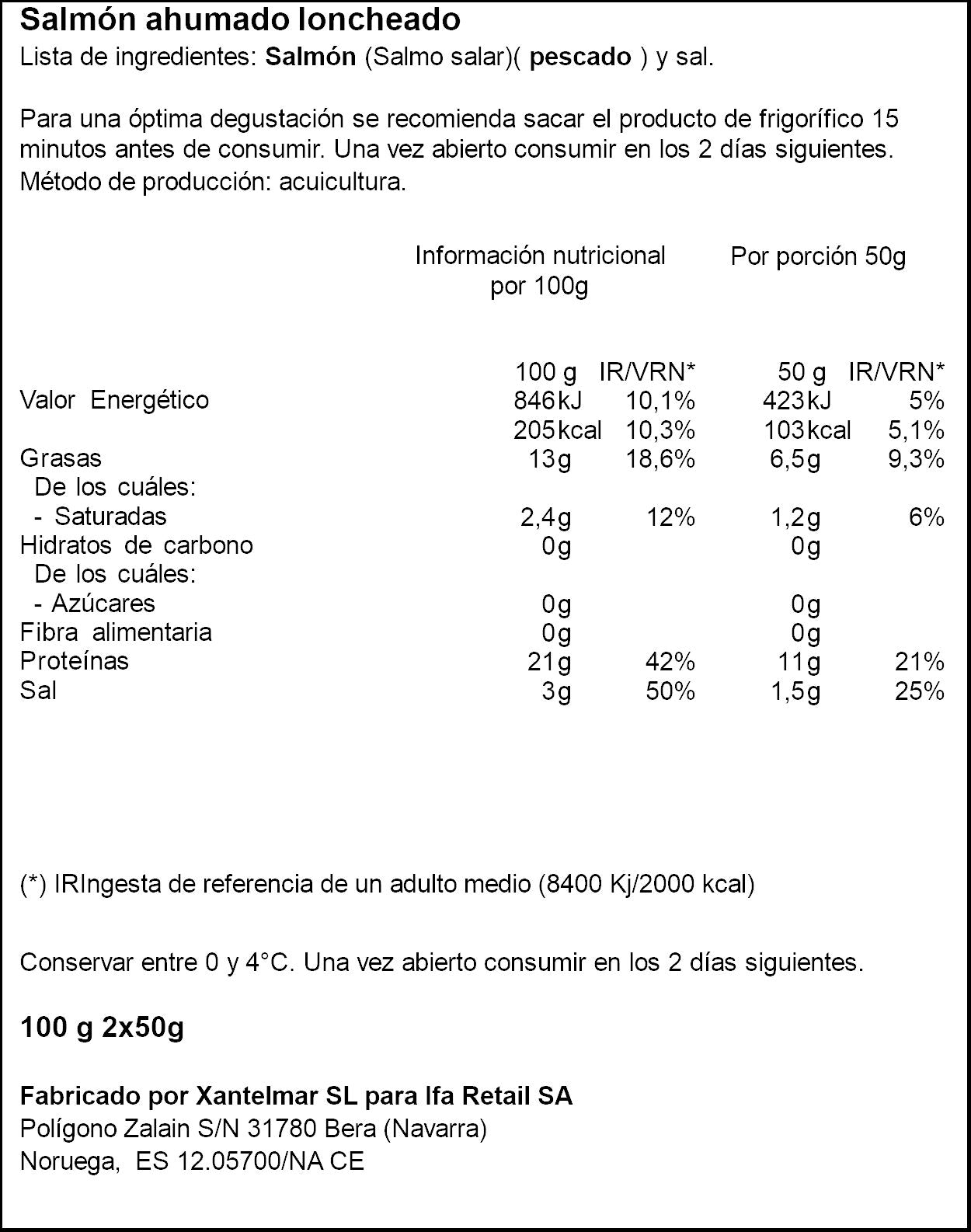 Salmón ahumado bandeja Ifa eliges p2 50g/u