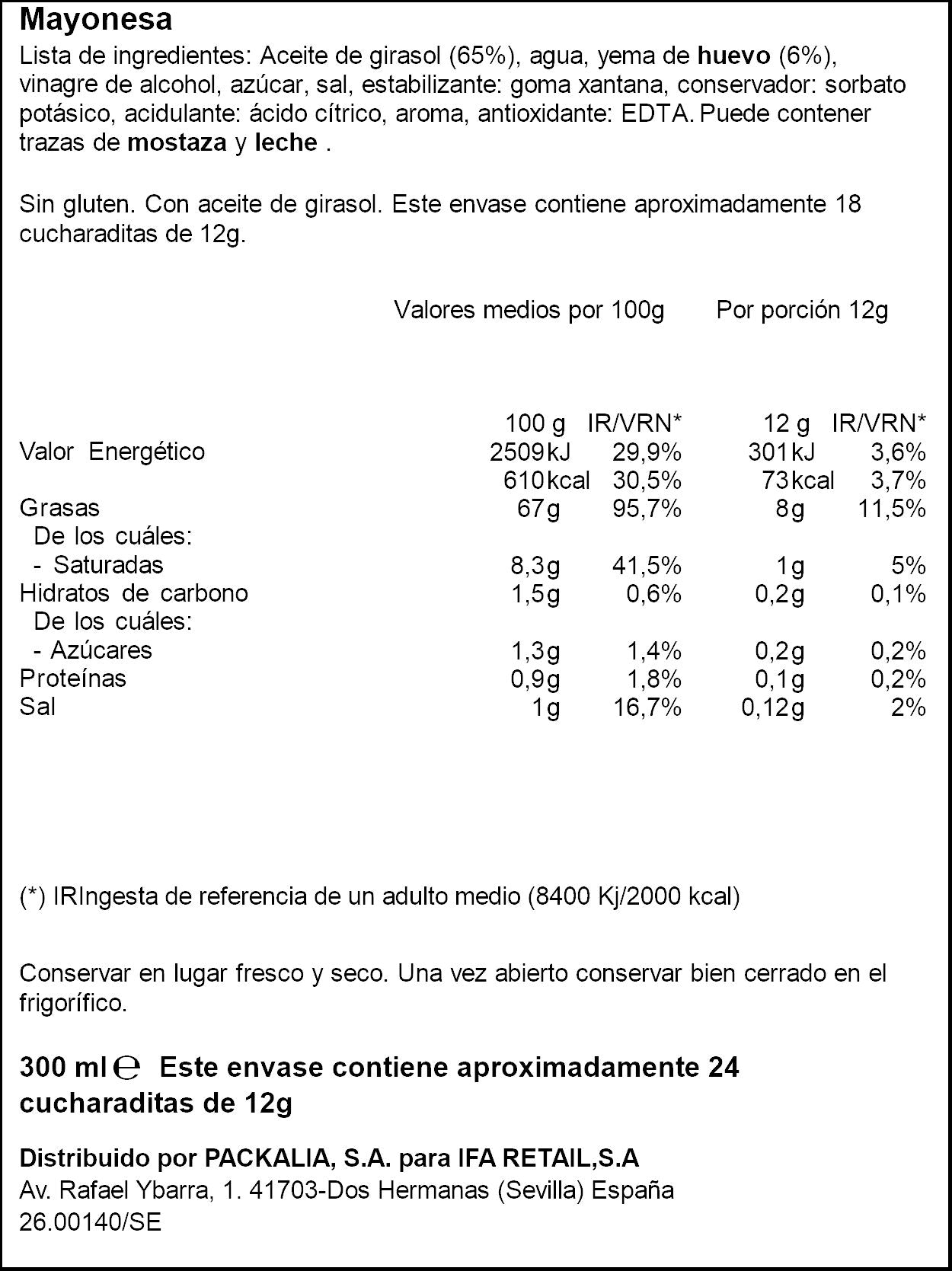 Mayonesa bocabajo Ifa eliges 300ml
