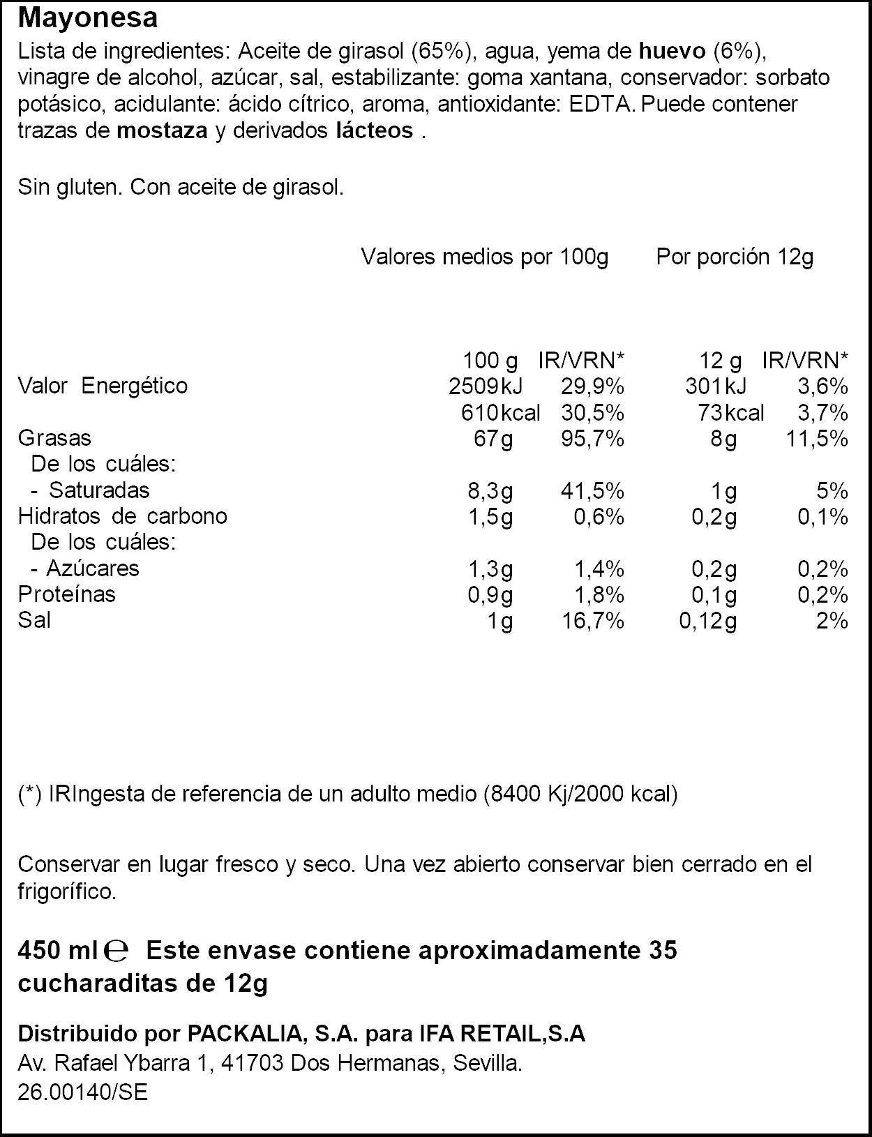 Mayonesa tarro Ifa eliges 450ml