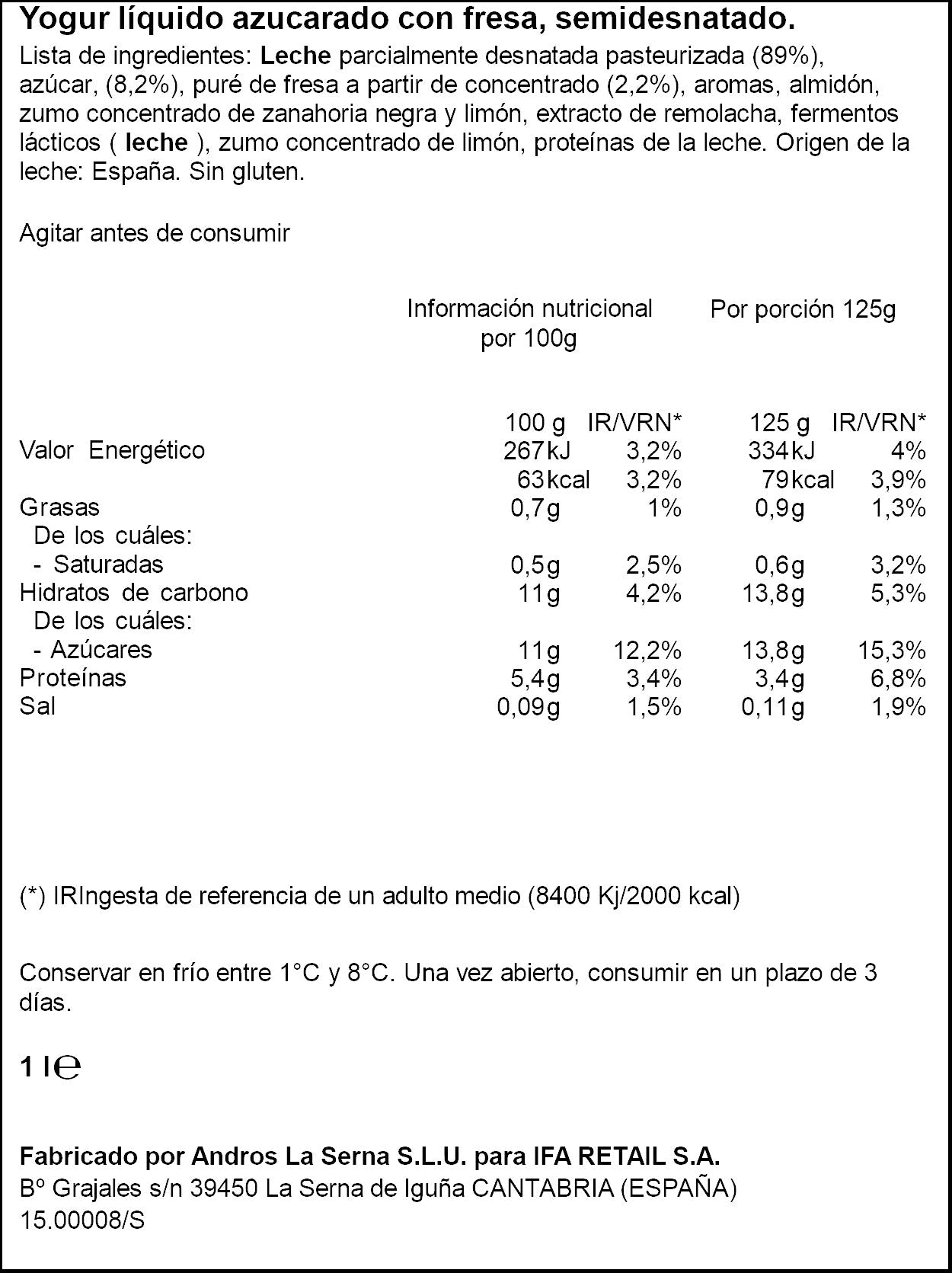 Yogur liquido fresa Ifa eliges 1l