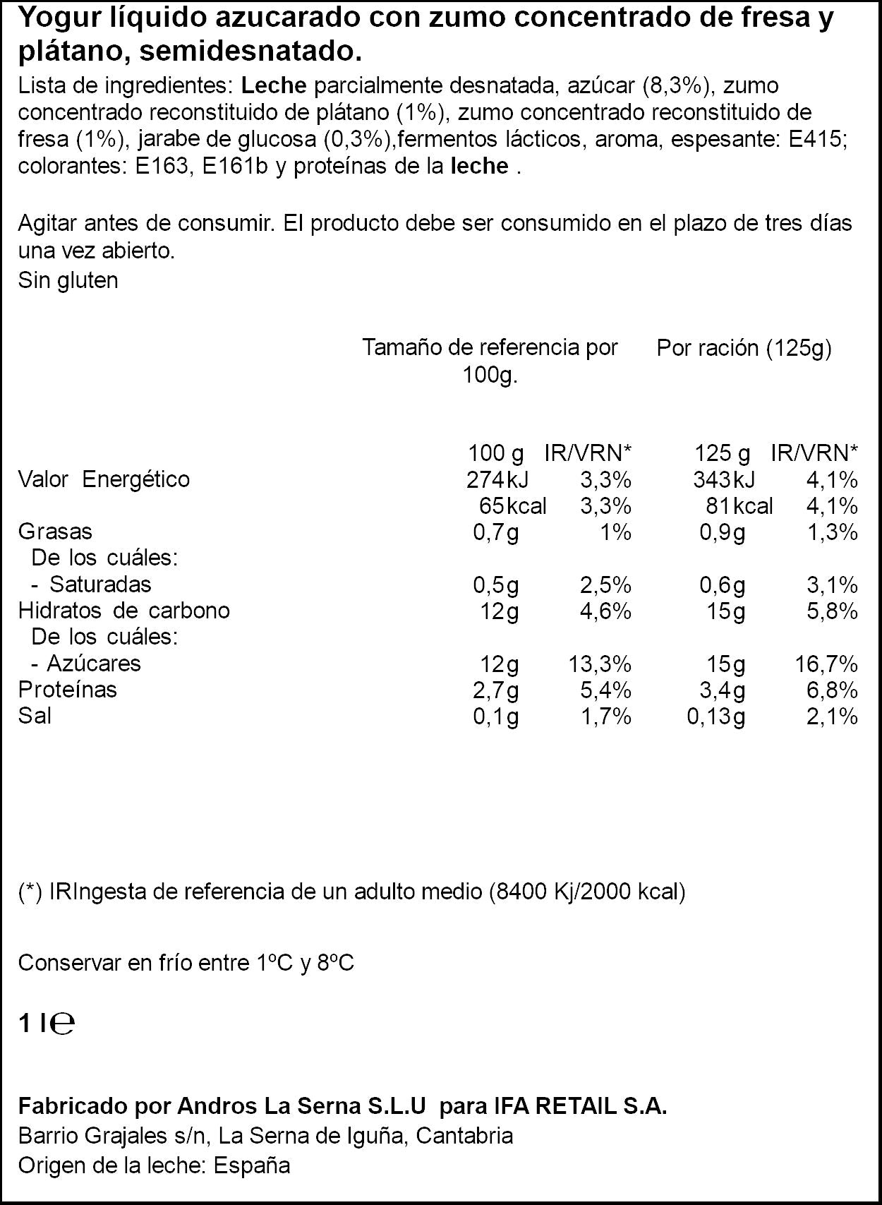 Yogur liquido fres/plat Ifa eliges 1l