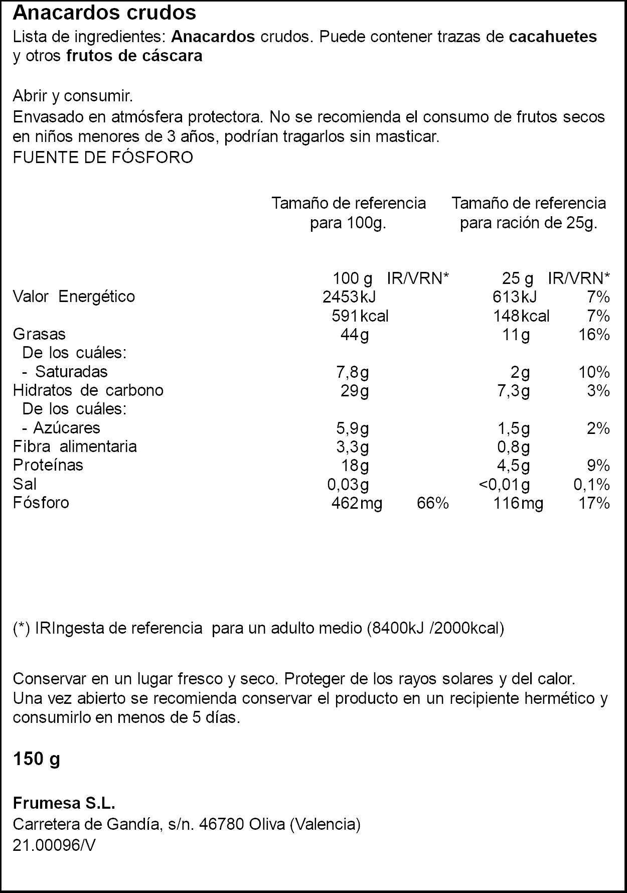Anacardo crudo Ifa eliges 150g