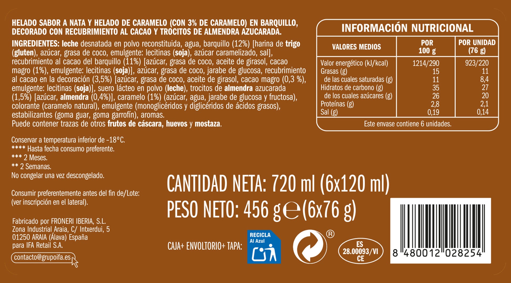 Cono nata caramelo Ifa eliges p6 120ml/u