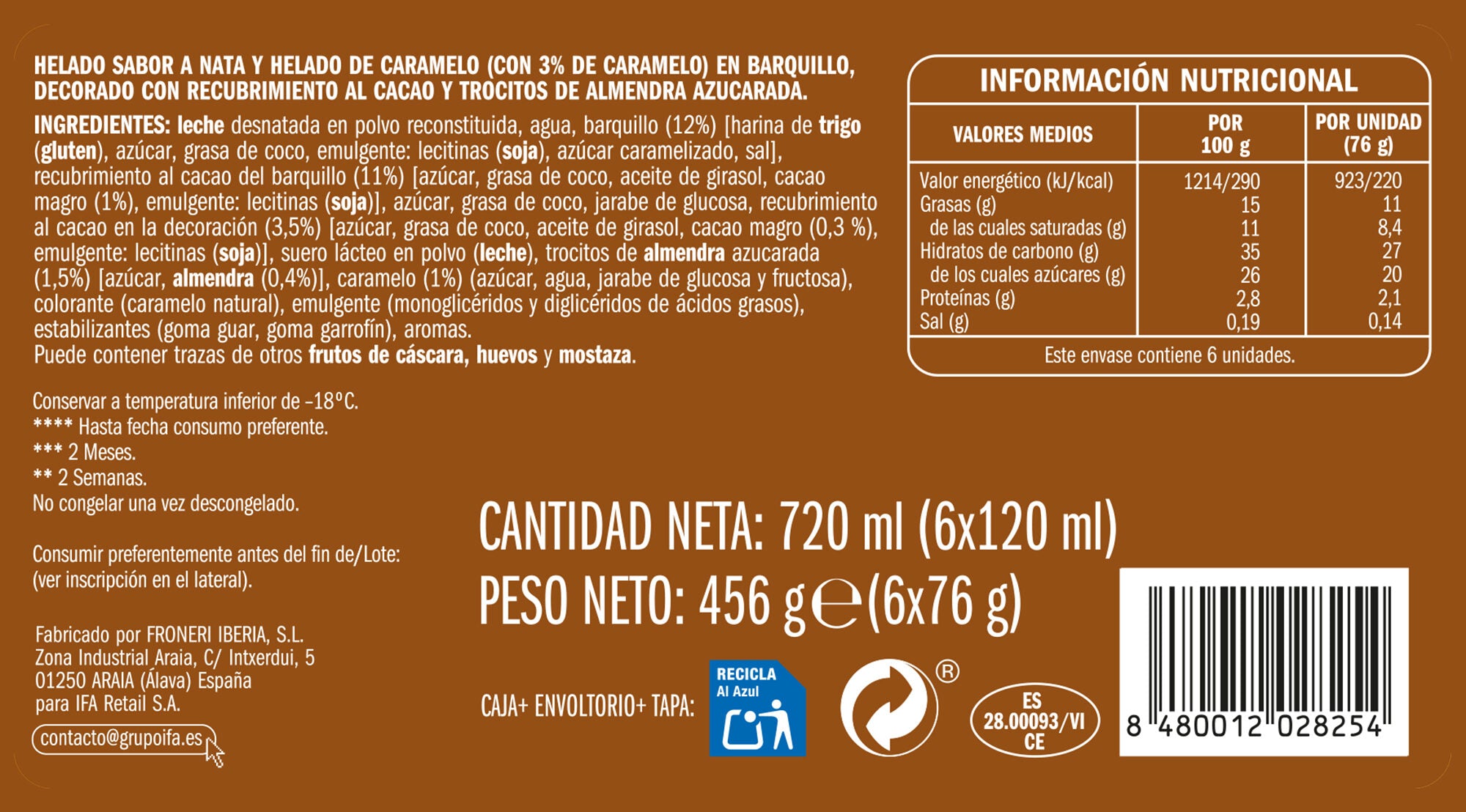 Cono nata caramelo Ifa eliges p6 120ml/u