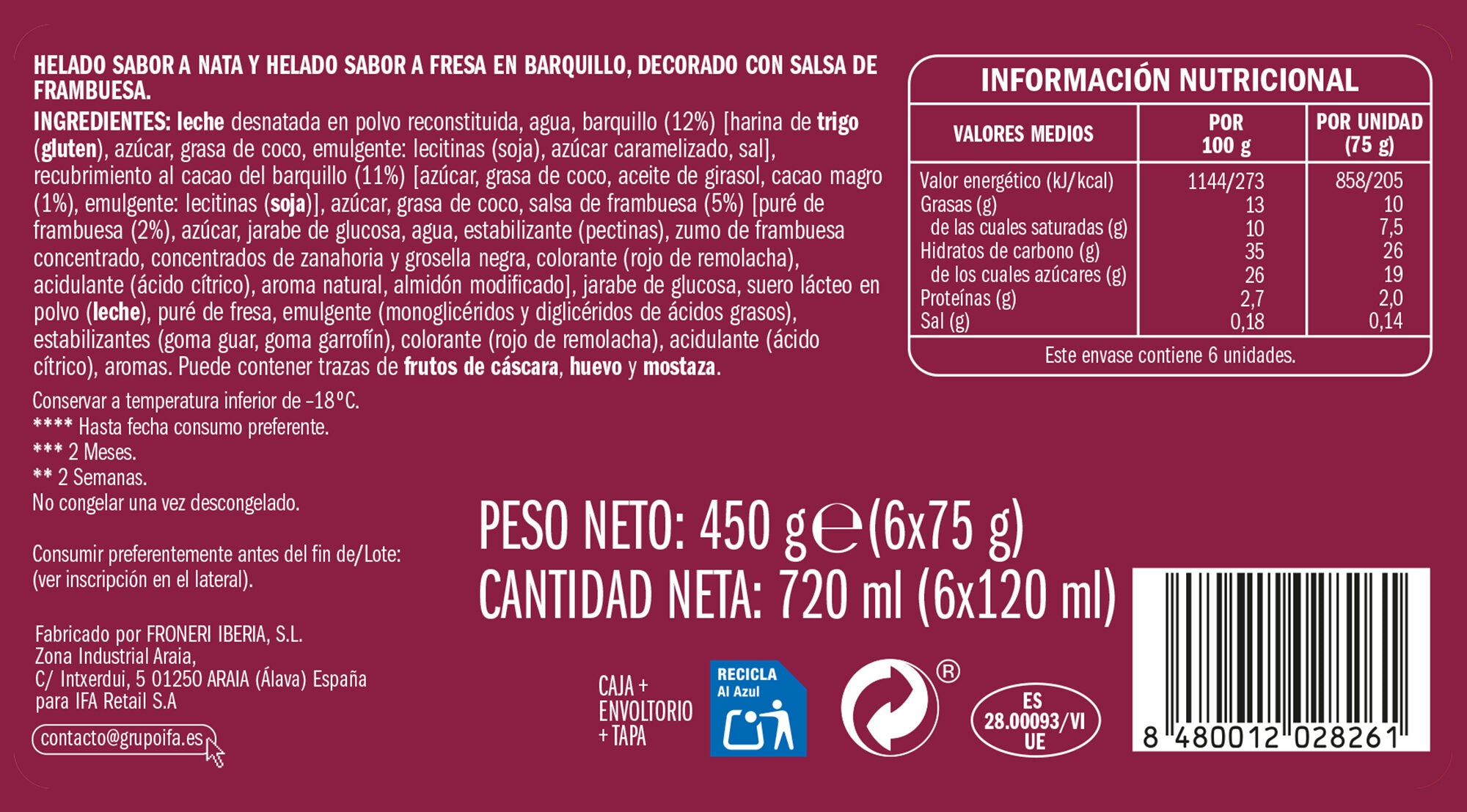 Cono nata fresa Ifa eliges p6 120ml/u