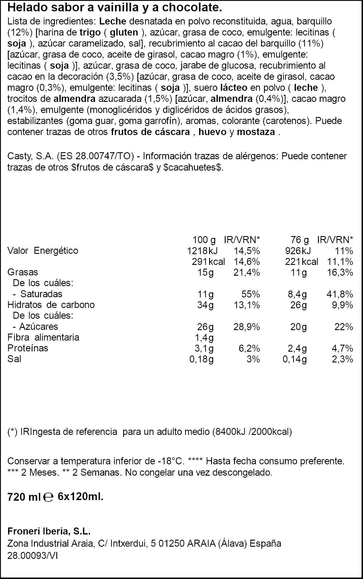 Cono vainilla chocolate Ifa eliges p6 120ml/u