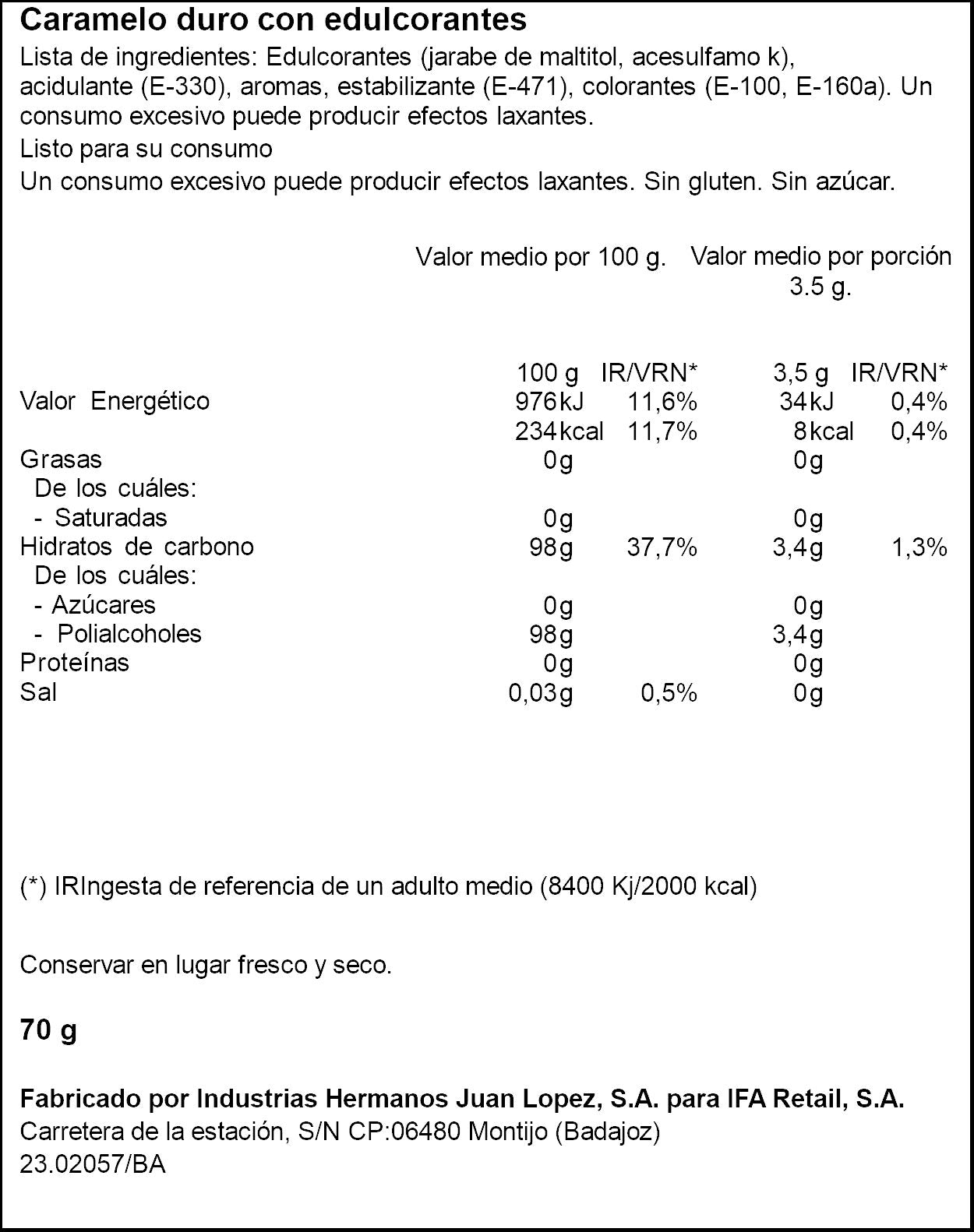 Caramelo s/azúcar naranja y limón Ifa eliges 70g