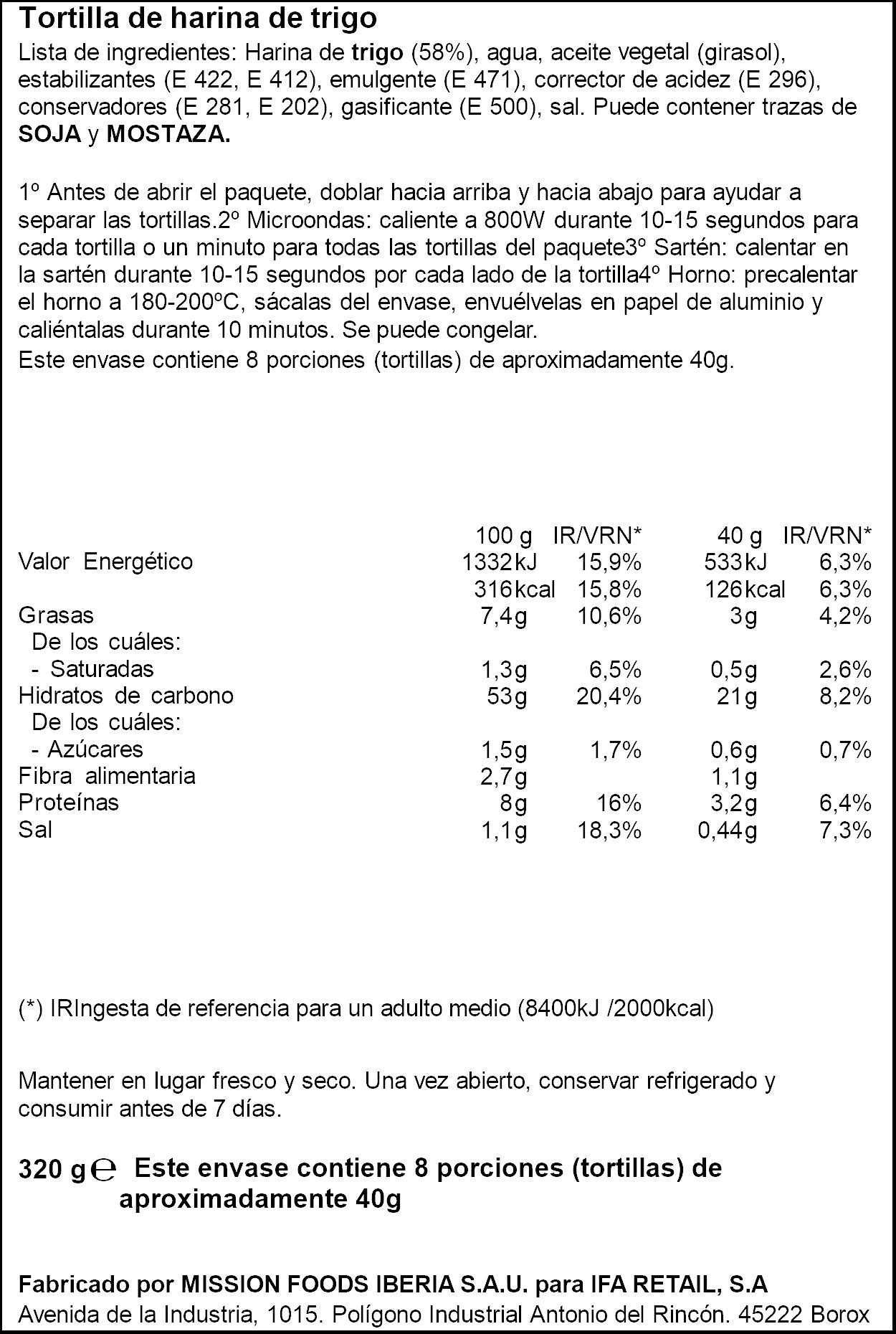 Tortillas de trigo Ifa eliges 8u 320g