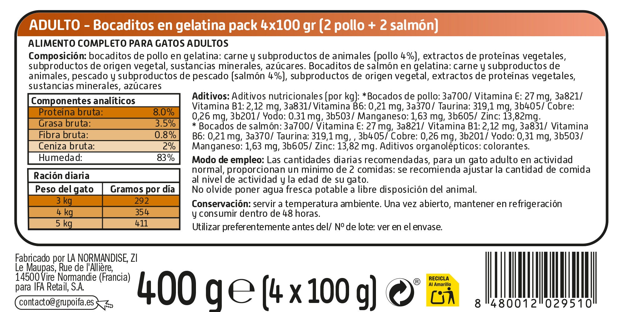 Comida gato humeda bocaditos en salsa 2pollo/2salmon Ifa amigo p4 100g/u