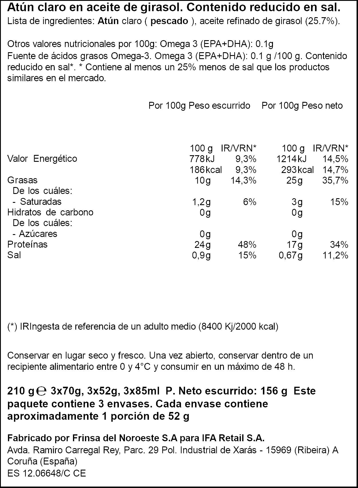 Atun claro b/sal lata Ifa eliges p3 52g/u escurr