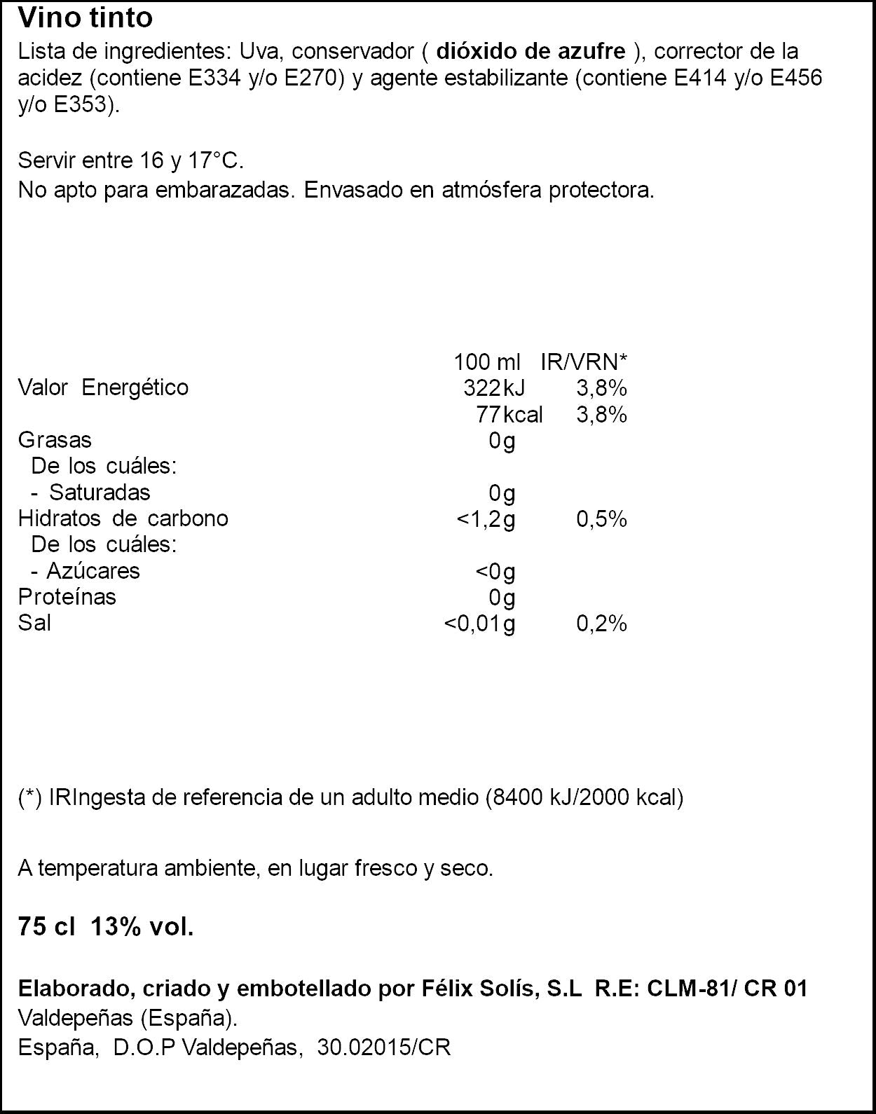 Vino tinto reserva d.o valpeñas Viña cancel 75cl