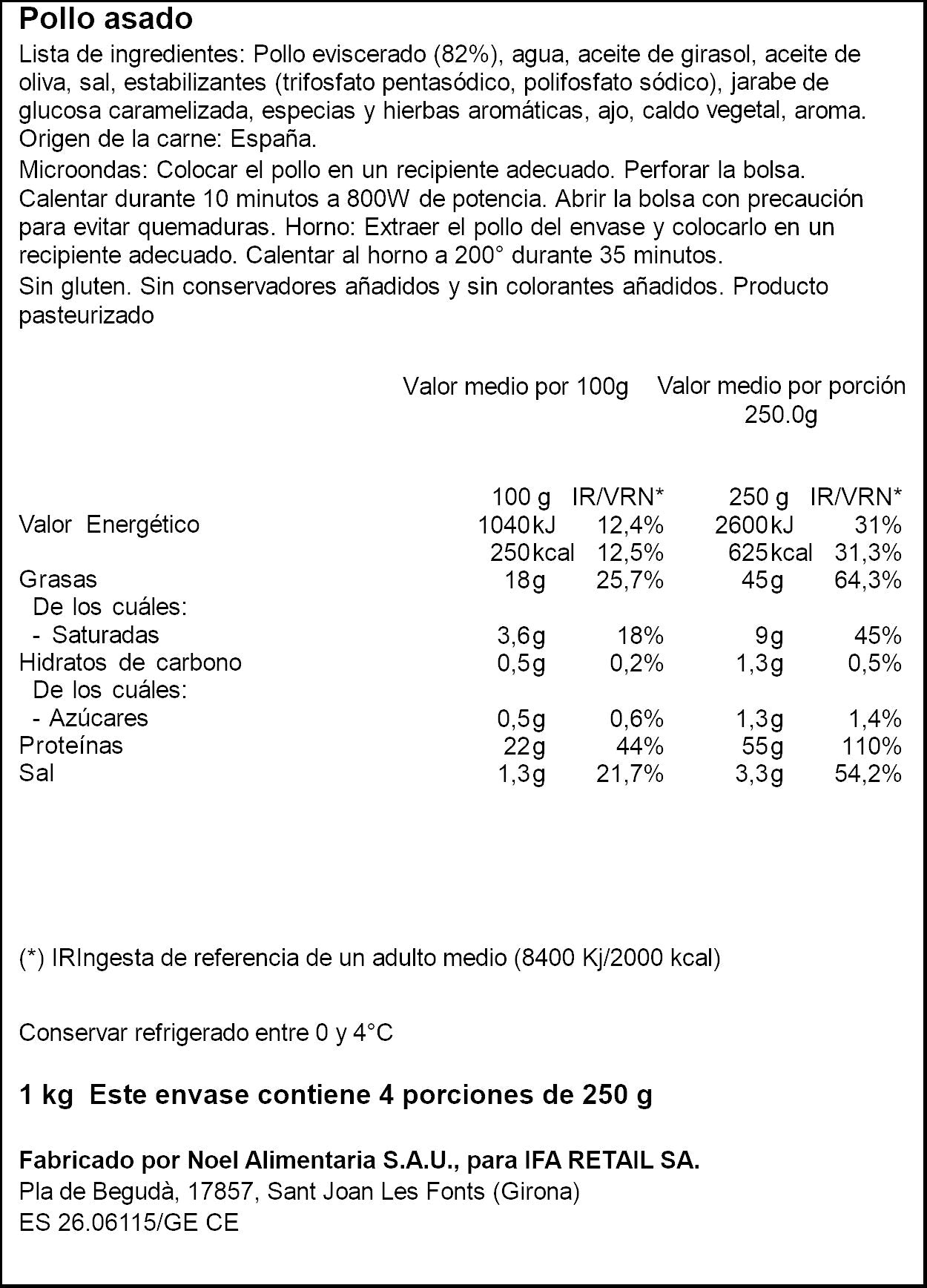 Pollo asado entero Ifa eliges 900g