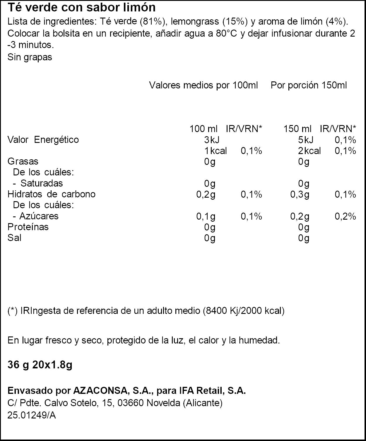 Té verde con limon Ifa eliges 20u