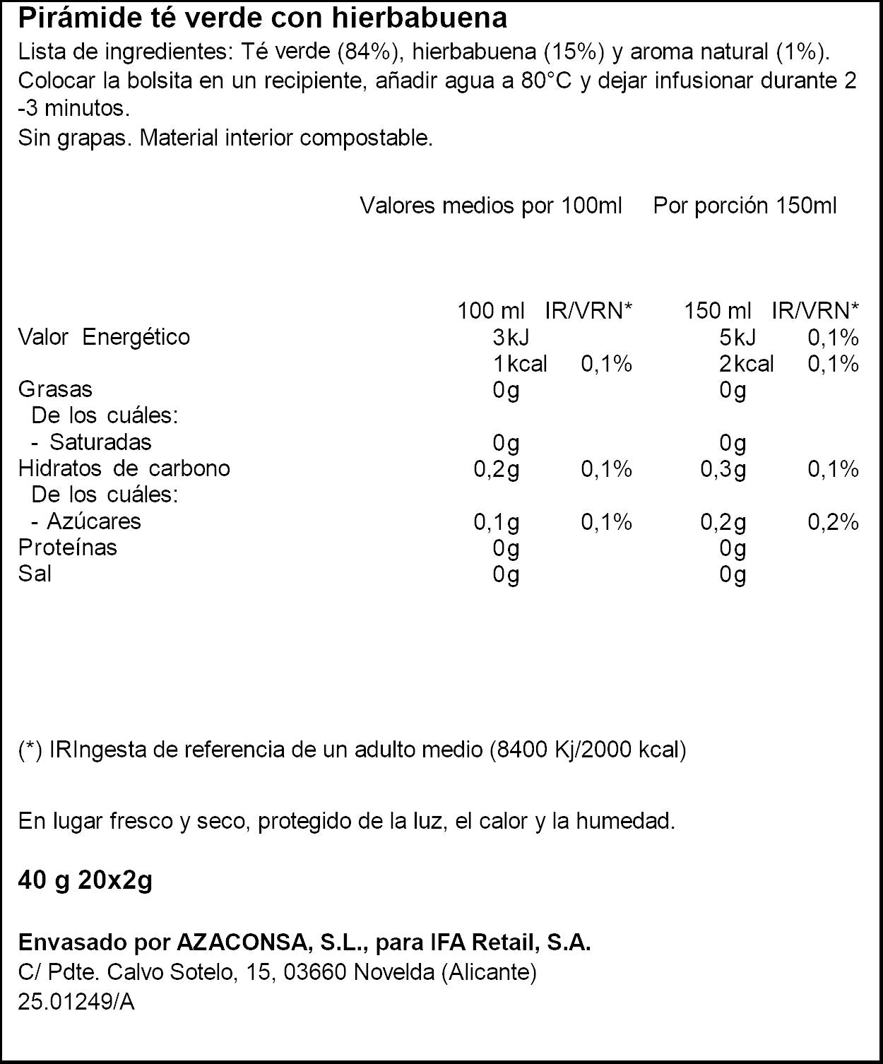 Te verde hierbabuena Ifa eliges 20u