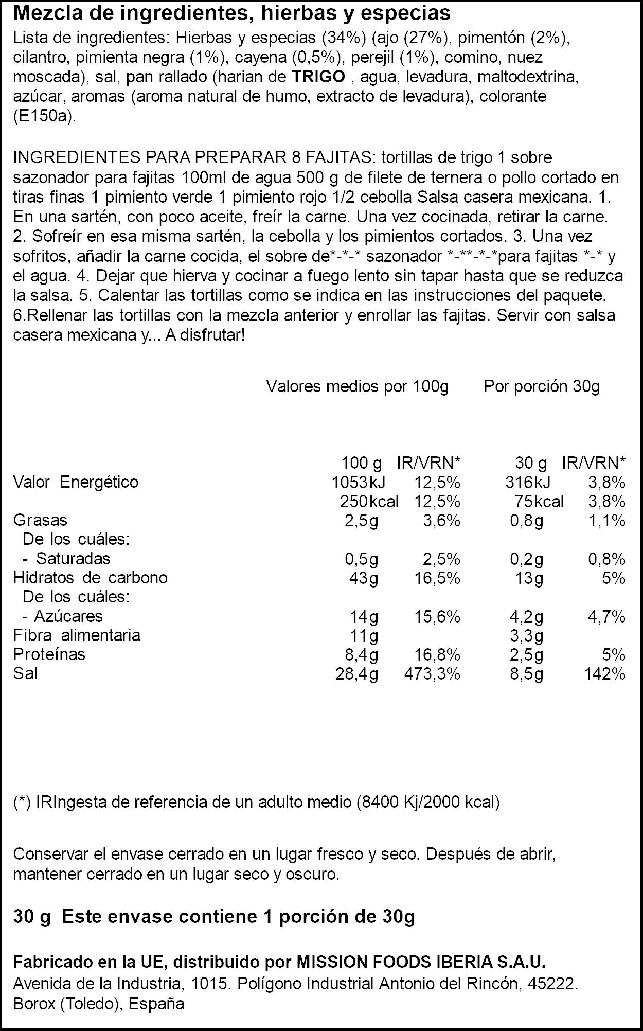 Sazonador para fajitas Ifa eliges 30g