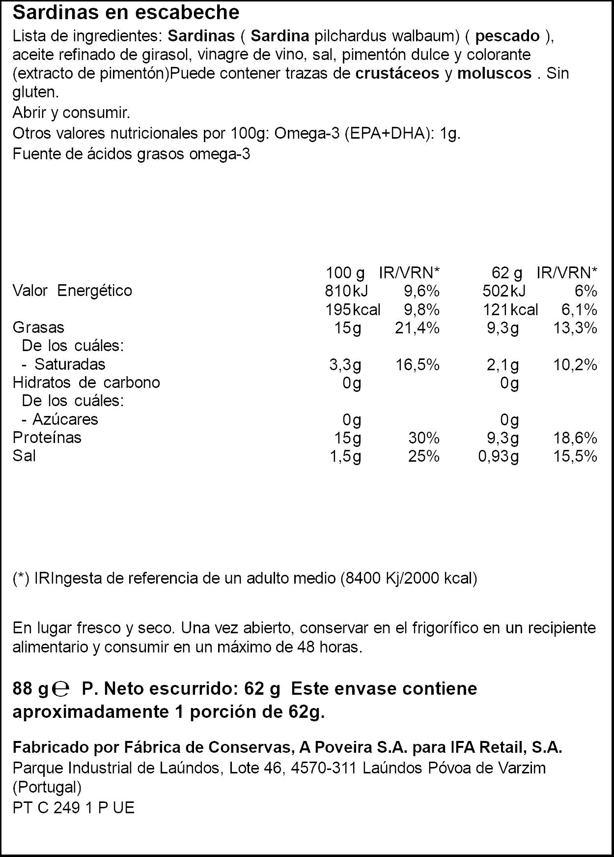 Sardinillas escabeche 6/10 rr90 Ifa eliges 62g escurr