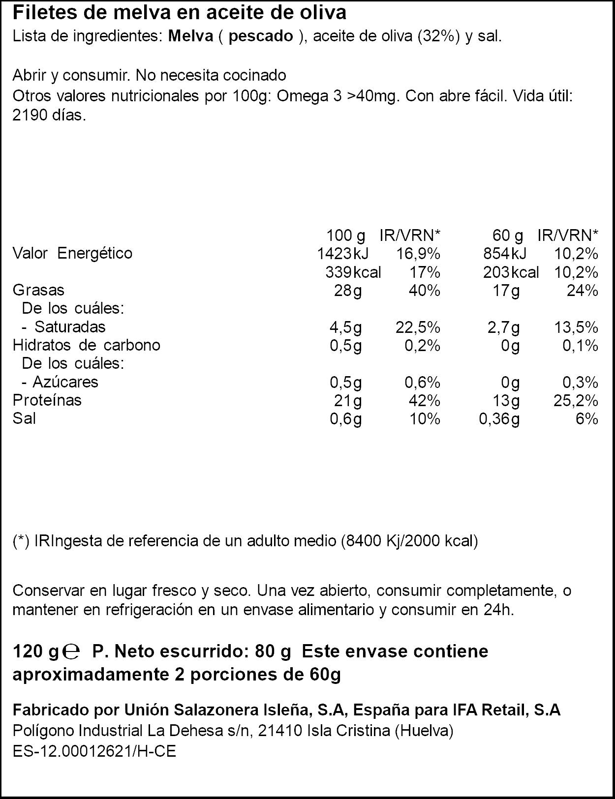 Melva aceite oliva rr125 Ifa eliges 80g escurr