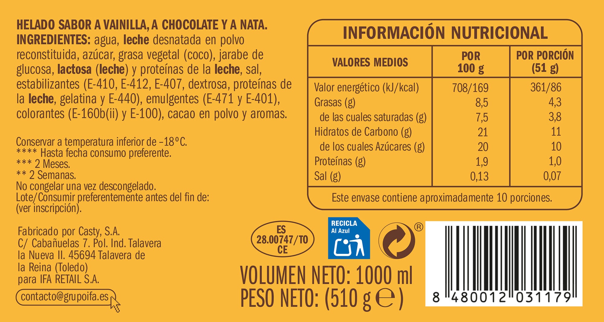 Helado bloque tres gustos Ifa eliges 1l