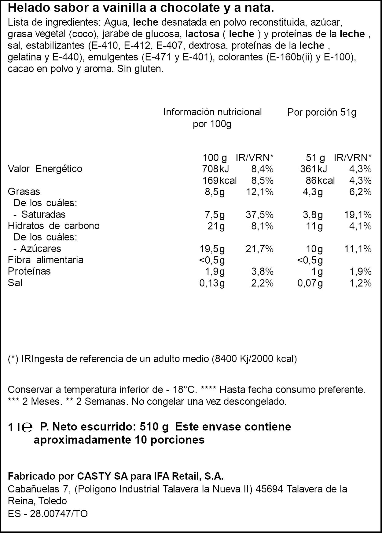 Helado bloque tres gustos Ifa eliges 1l
