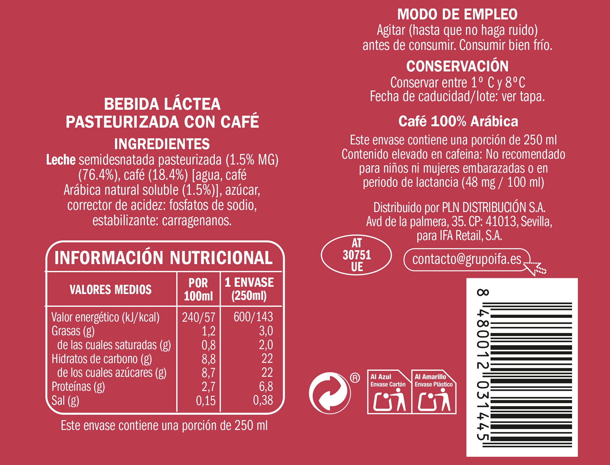 Café latte espresso Barbacana 250ml
