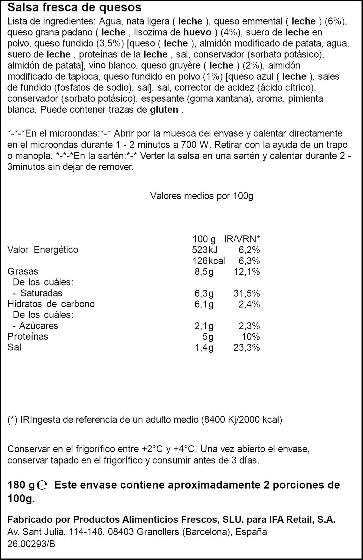 Salsa refrigerada 4 quesos Ifa eliges 180g