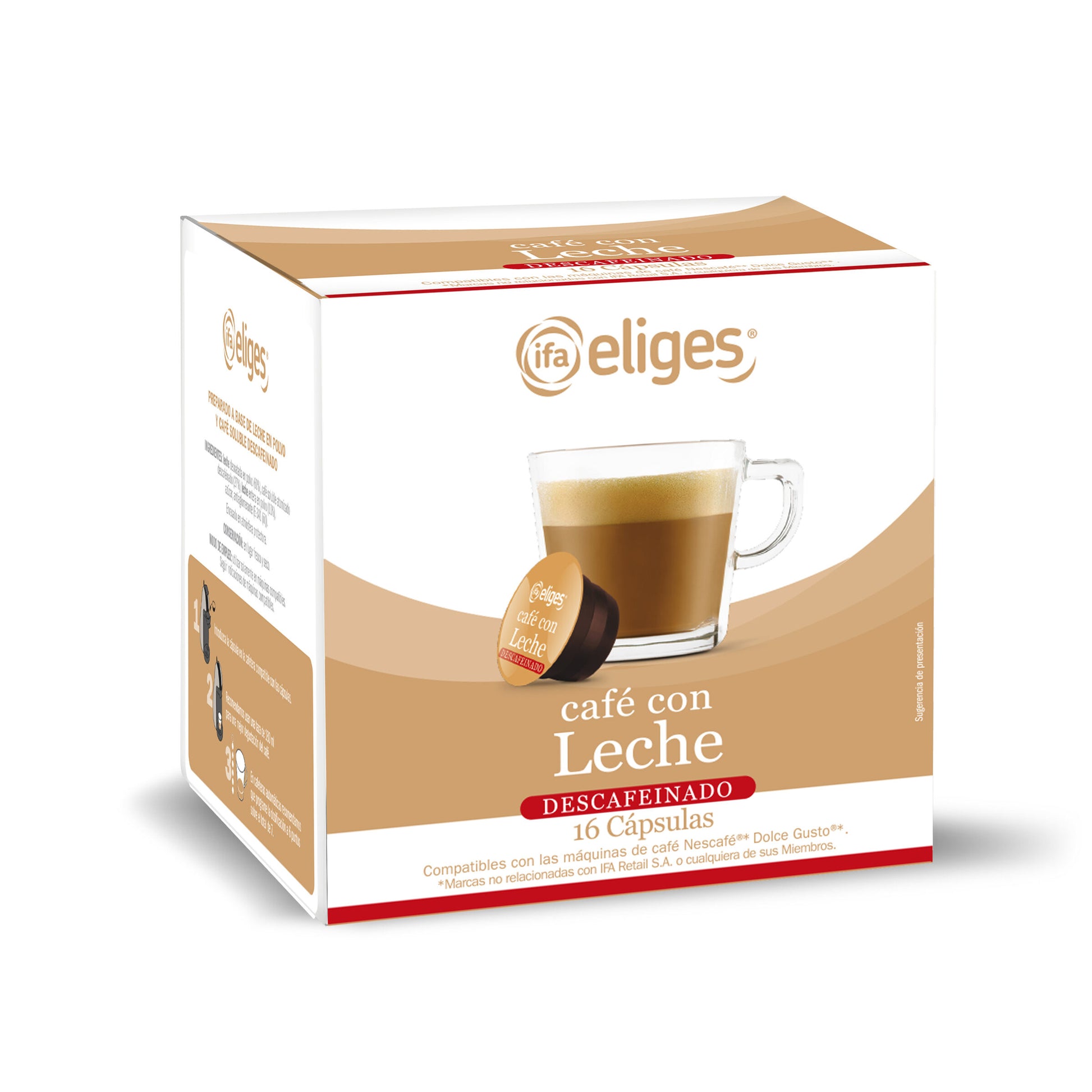 Café cápsula c/leche descafeina grande Ifa eliges p16 160g