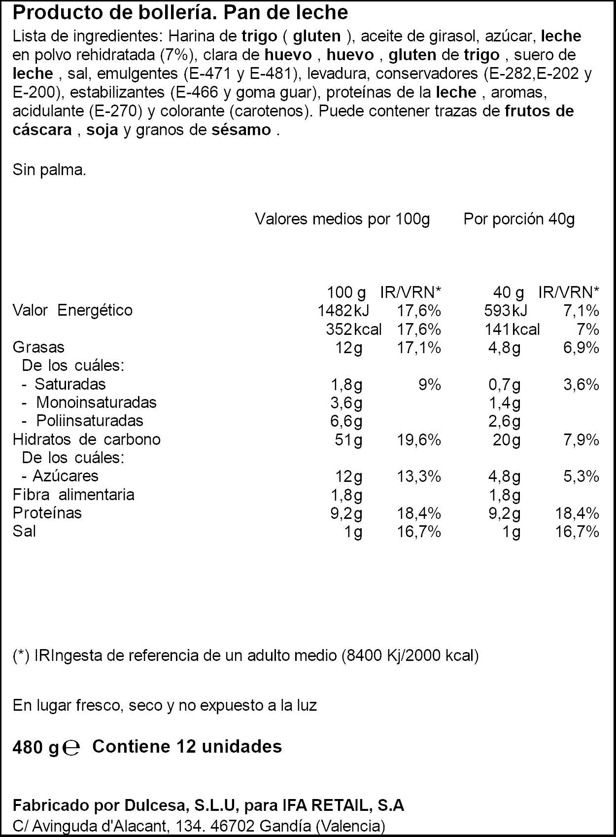 Pan de leche individual Ifa eliges p8 480g