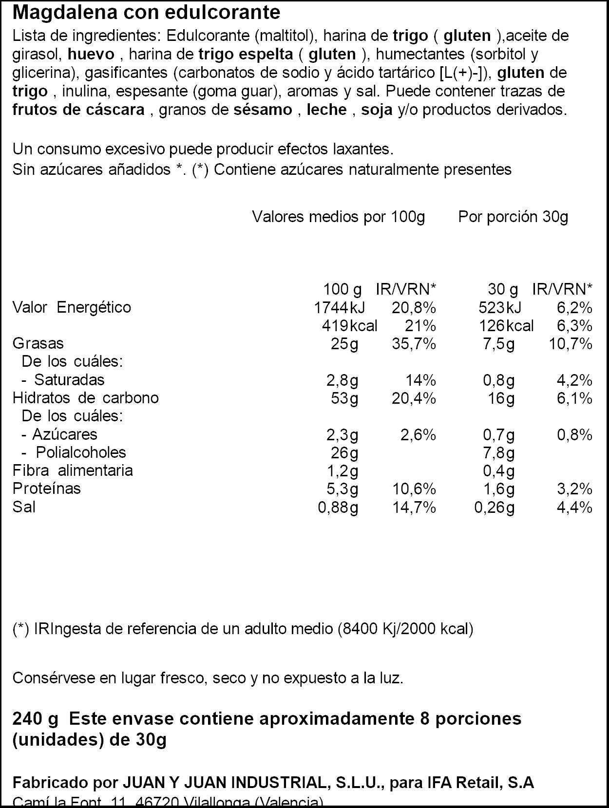 Magdalenas redondas s/az env indiv Ifa eliges 240g