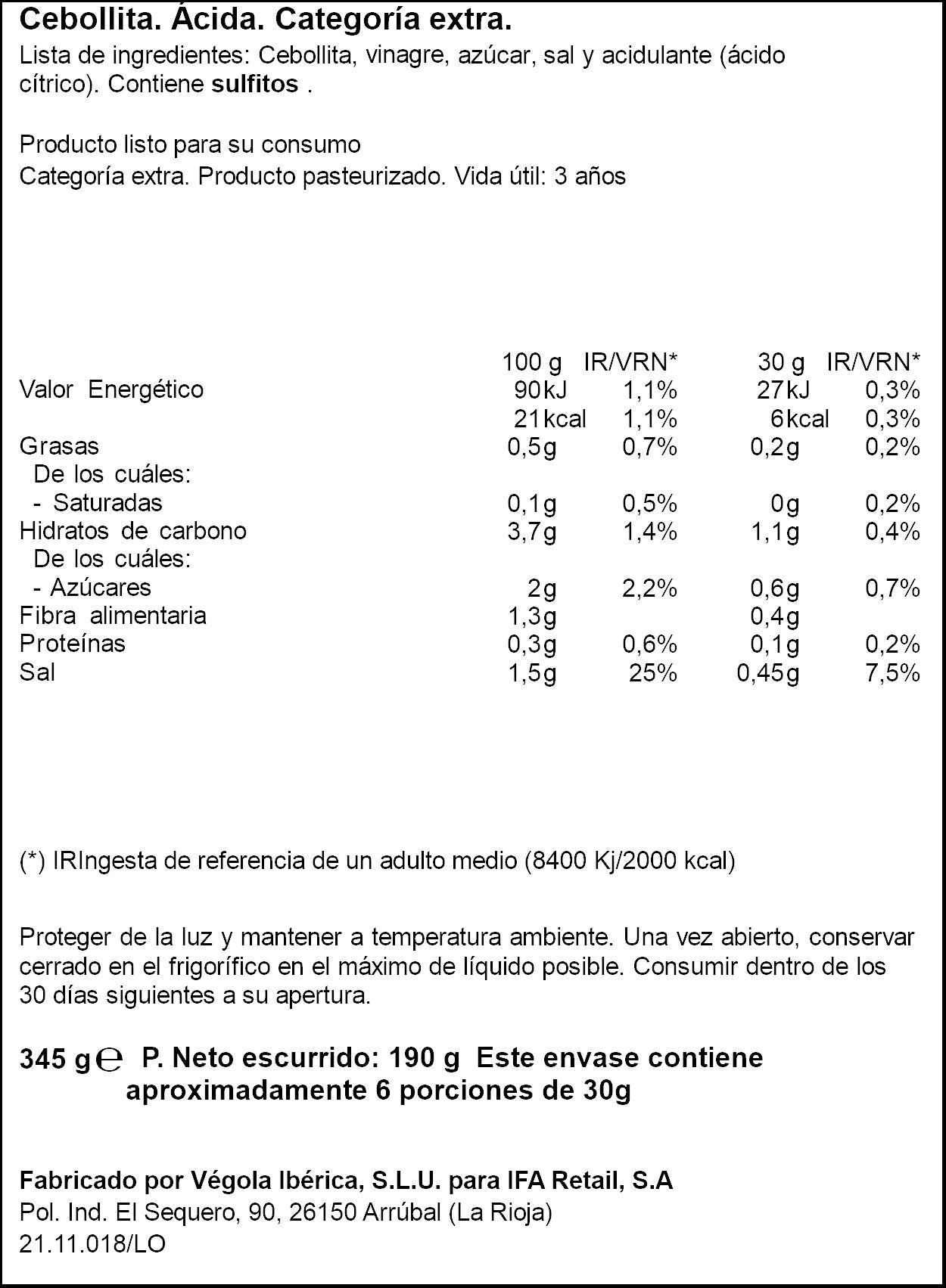 Cebollita blanca cristal Ifa eliges 180g escurr