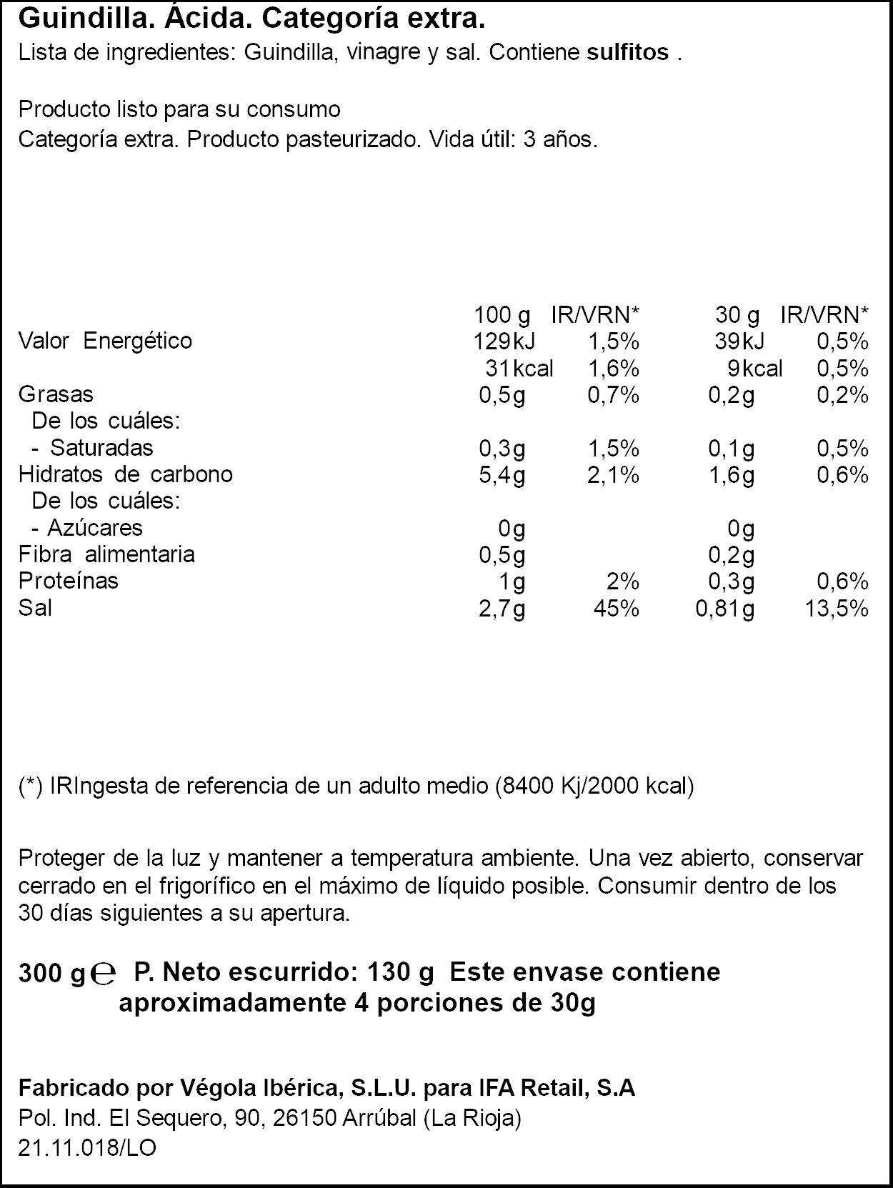Guindilla cristal Ifa eliges 130g escurr