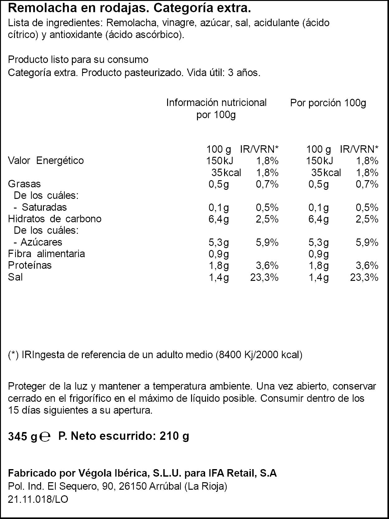 Remolacha en rodajas cristal Ifa eliges 210g escurr