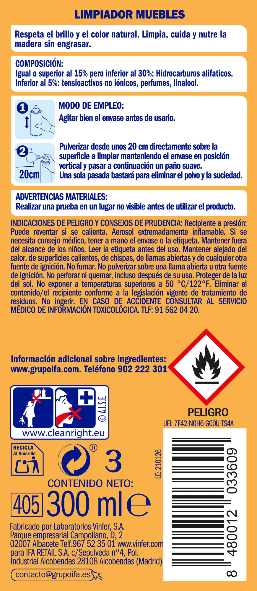Limpiador muebles aerosol Ifa sabe 300ml