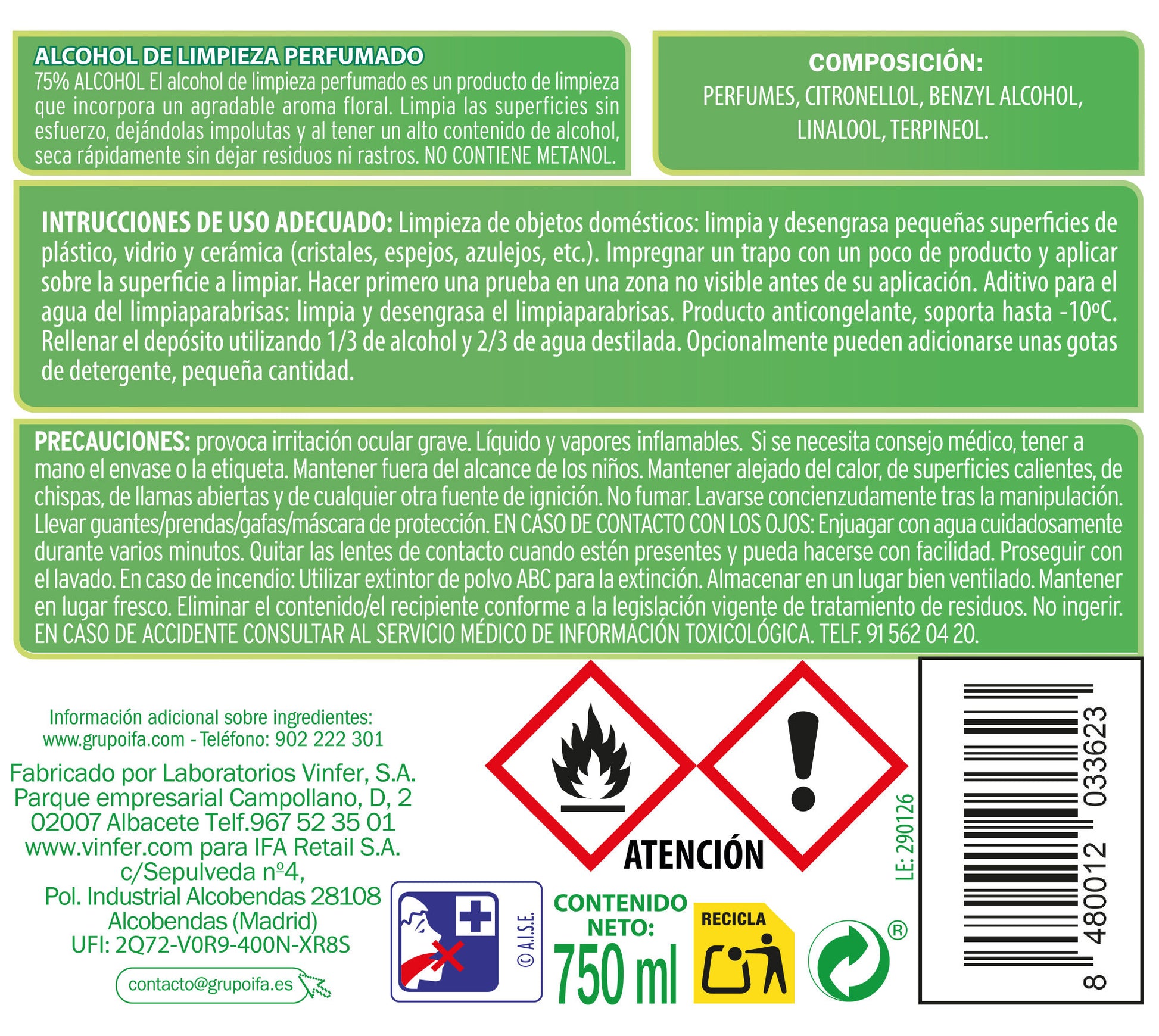 Alcohol de limpieza perfumado Ifa sabe 750ml