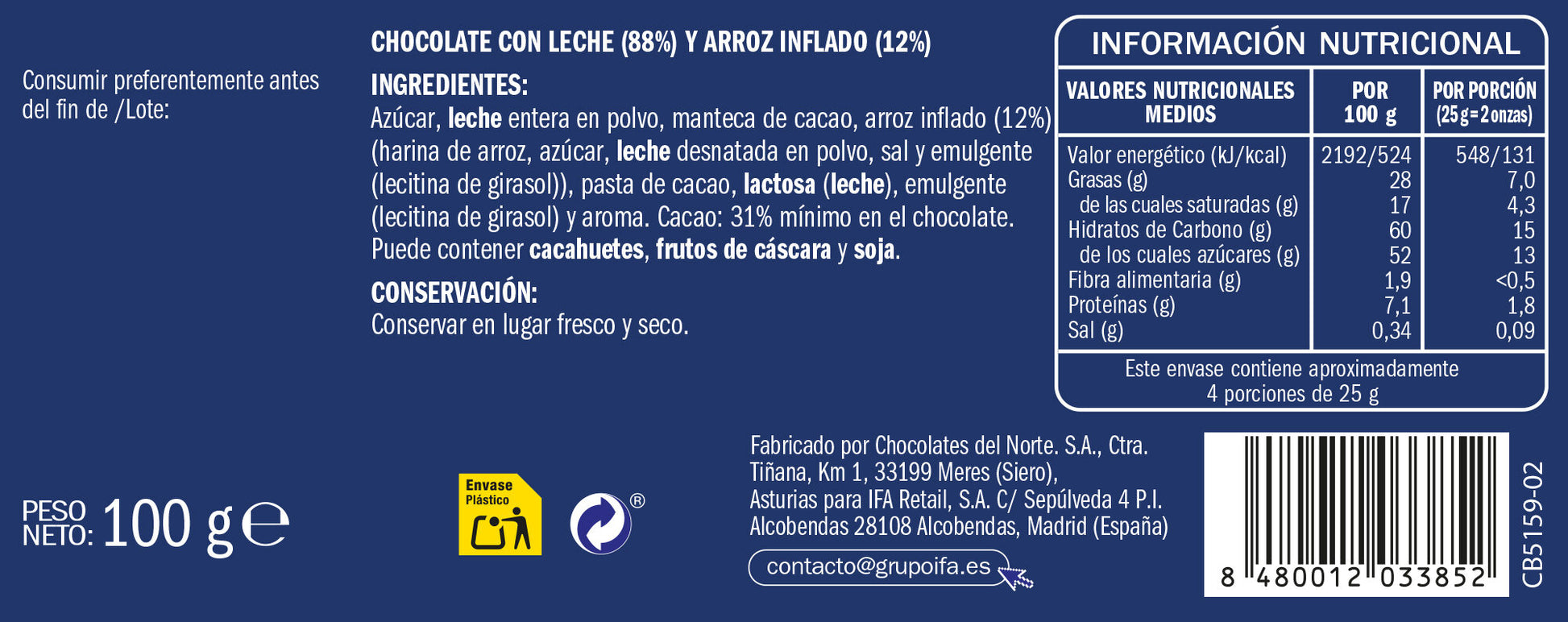 Chocolate crujiente Ifa eliges 100g