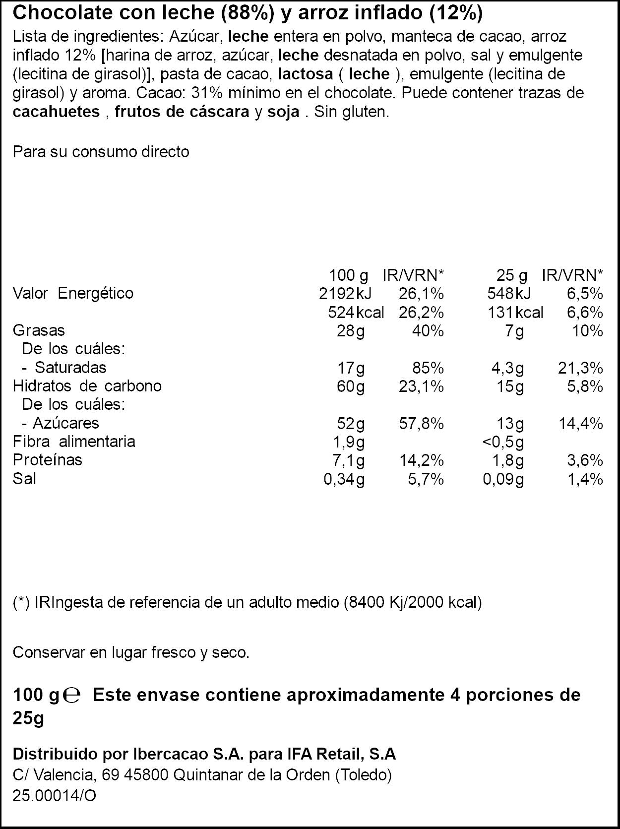 Chocolate crujiente Ifa eliges 100g