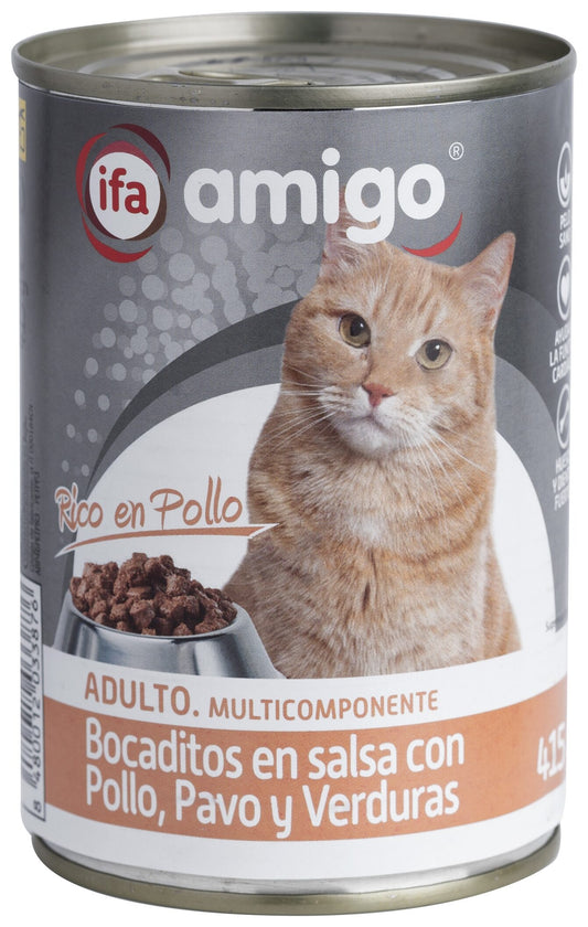 Comida húmeda gato bocados pollo/pavo/verduras lata Ifa amigo 415g La Despensa