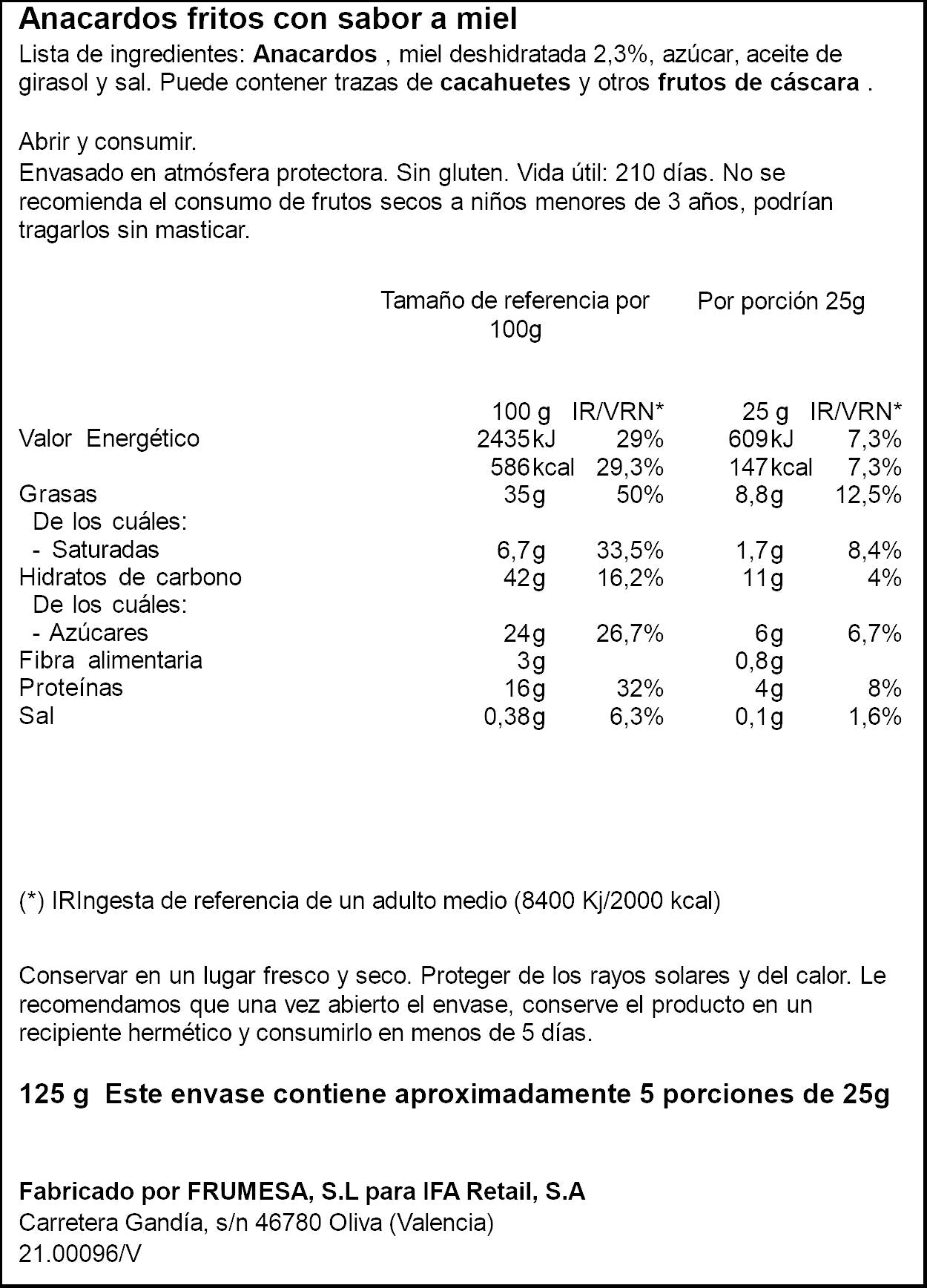 Anacardo frito miel Ifa eliges 125g