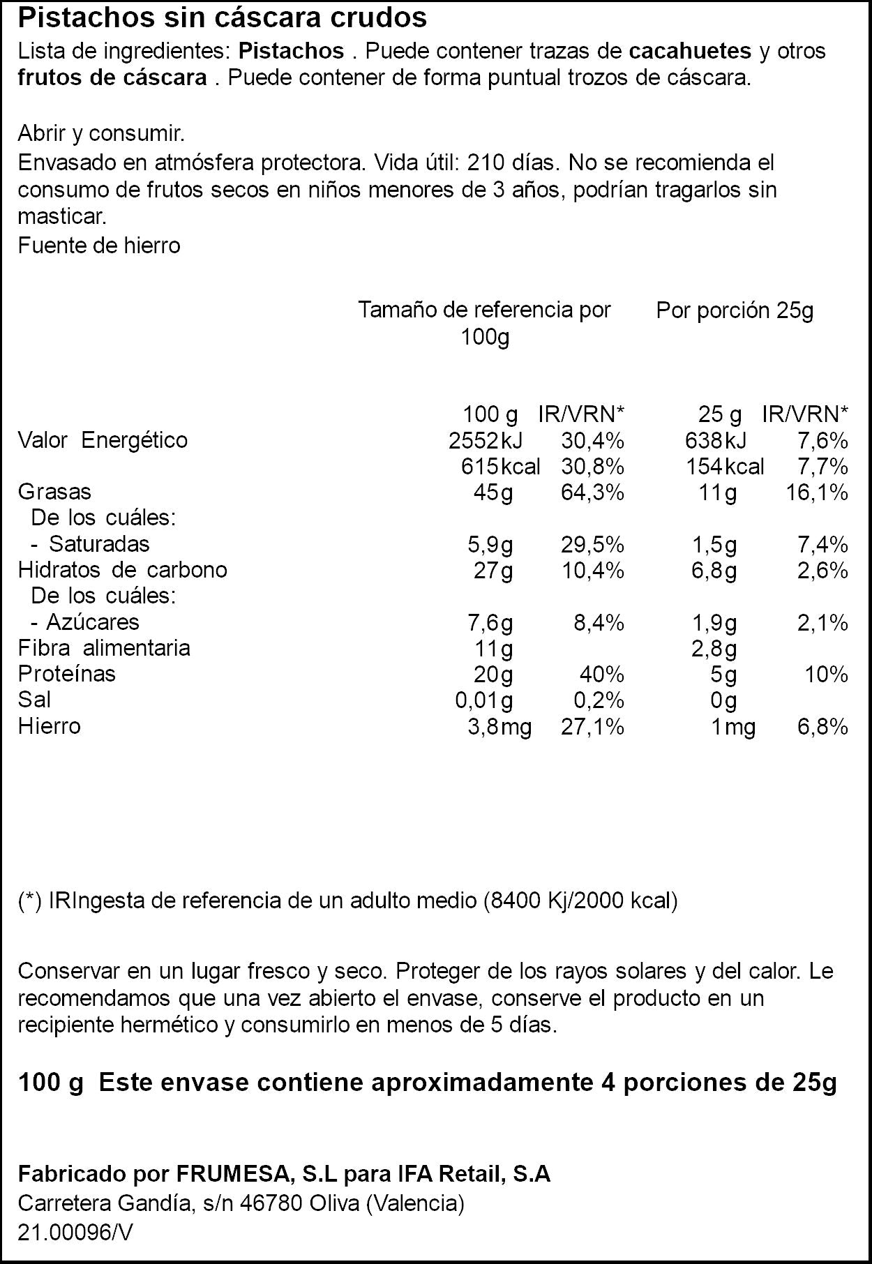 Pistacho al natural Ifa eliges 100g