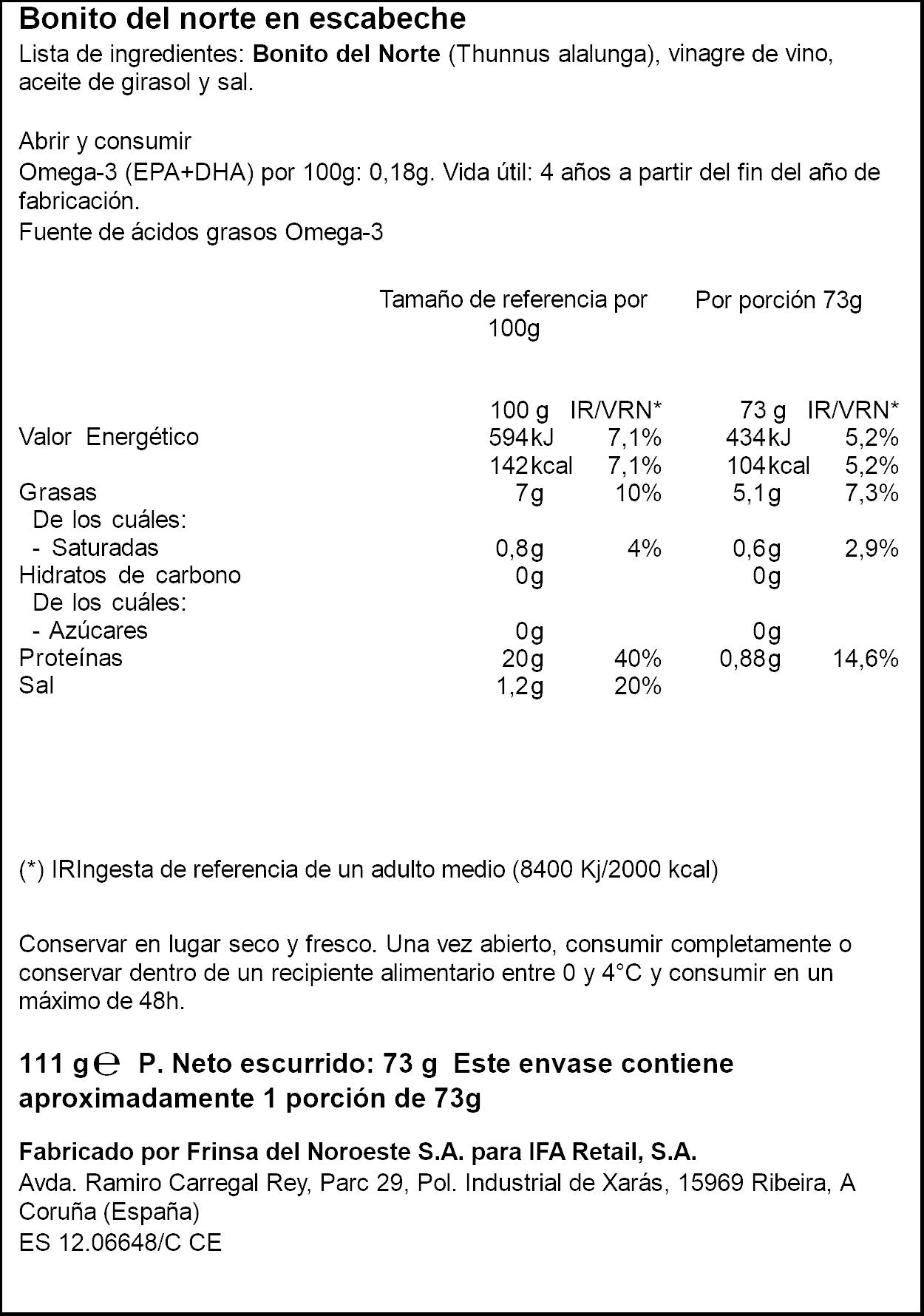 Bonito del norte escabeche ol120 Ifa eliges 69g escurr