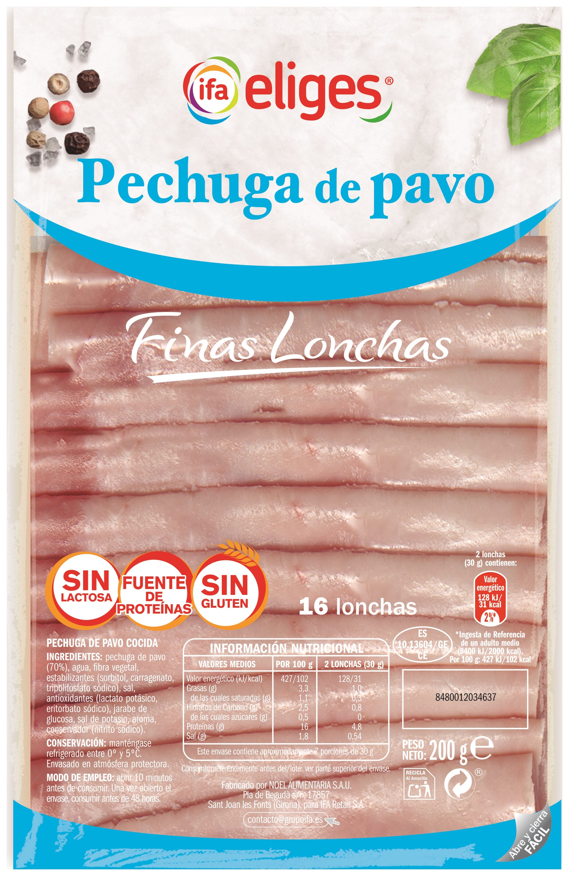 Pechuga pavo b/gra s/lact s/glut Ifa eliges 200g