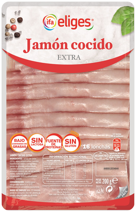 Jamón cocido extra baj gras s/glut s/lacto Ifa eliges 200g La Despensa