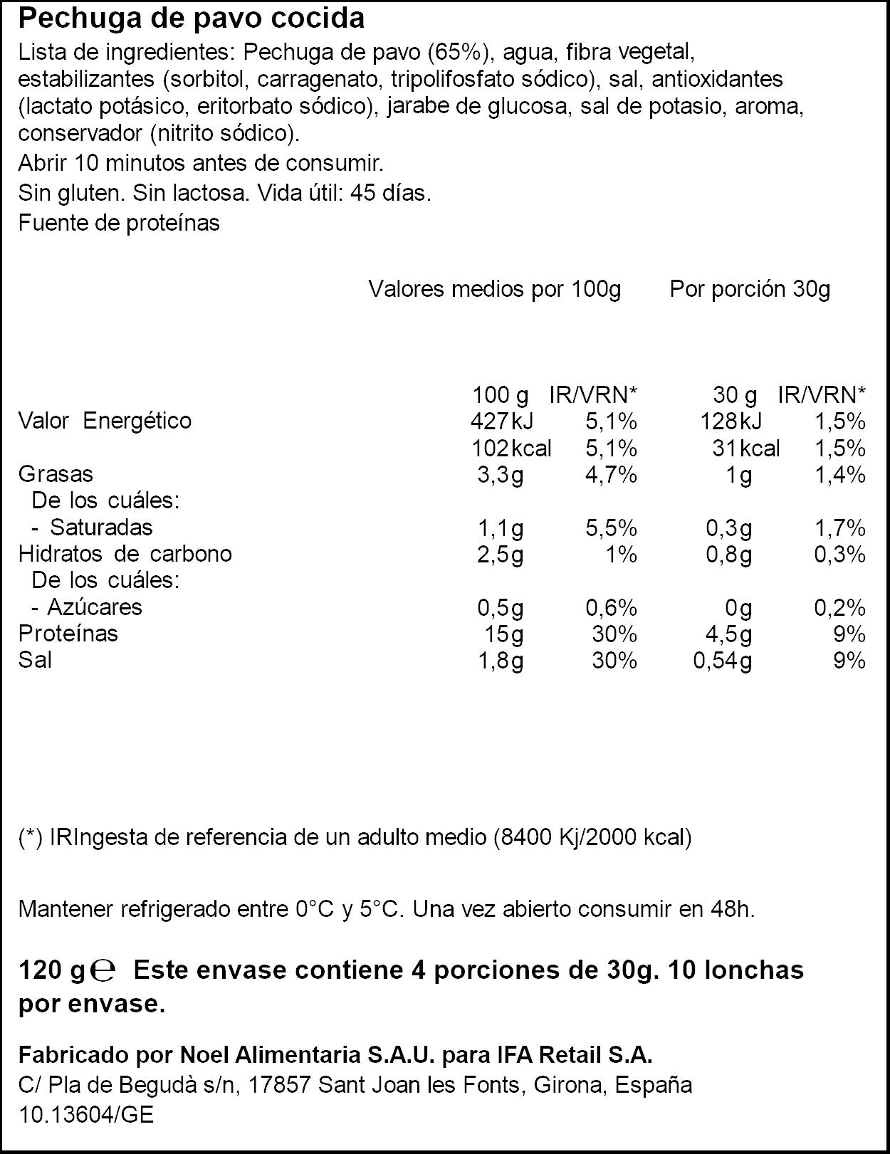 Pechuga pavo finas lonchas Ifa eliges 120g