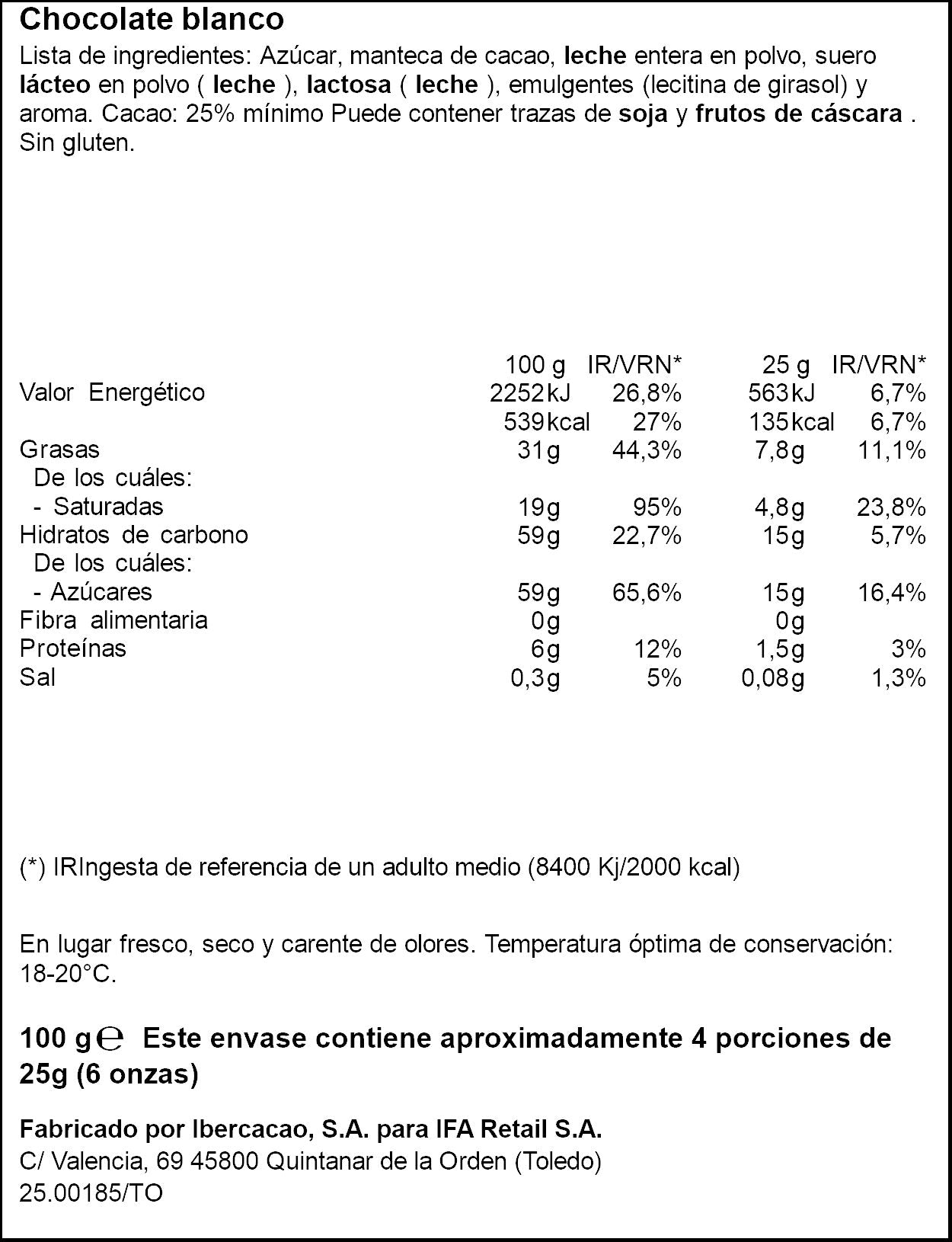 Chocolate blanco Ifa eliges 100g
