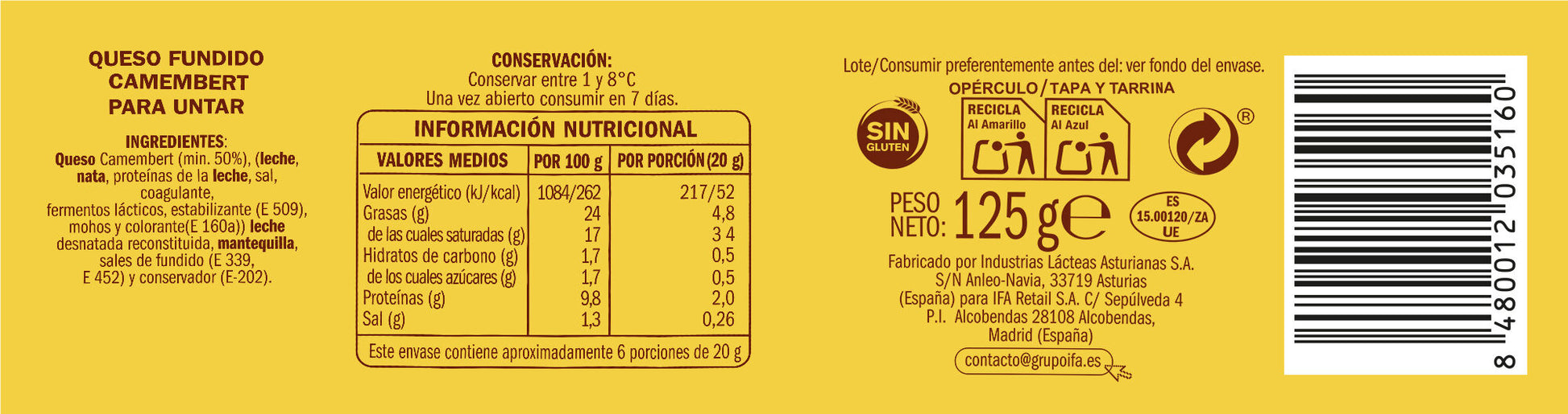 Crema de queso cammembert Ifa eliges 125g